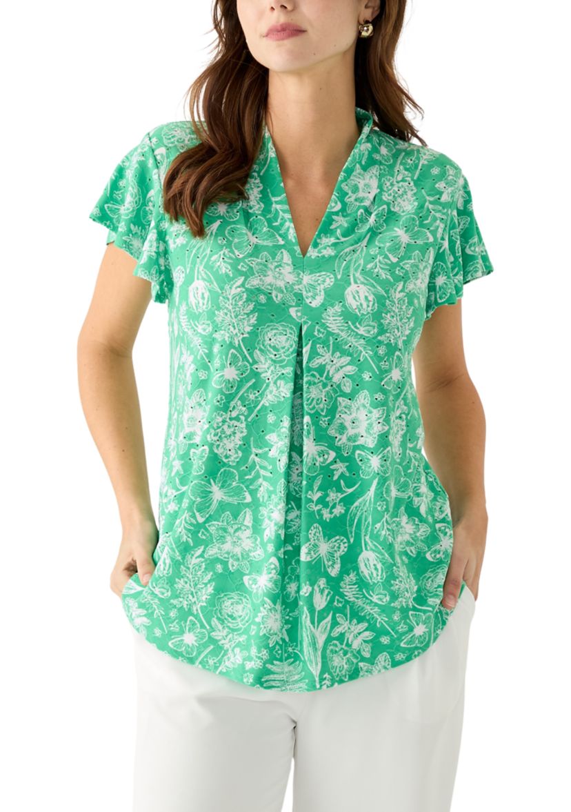 Womens Printed Knit Eyelet