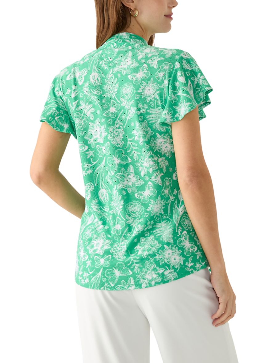 Womens Printed Knit Eyelet