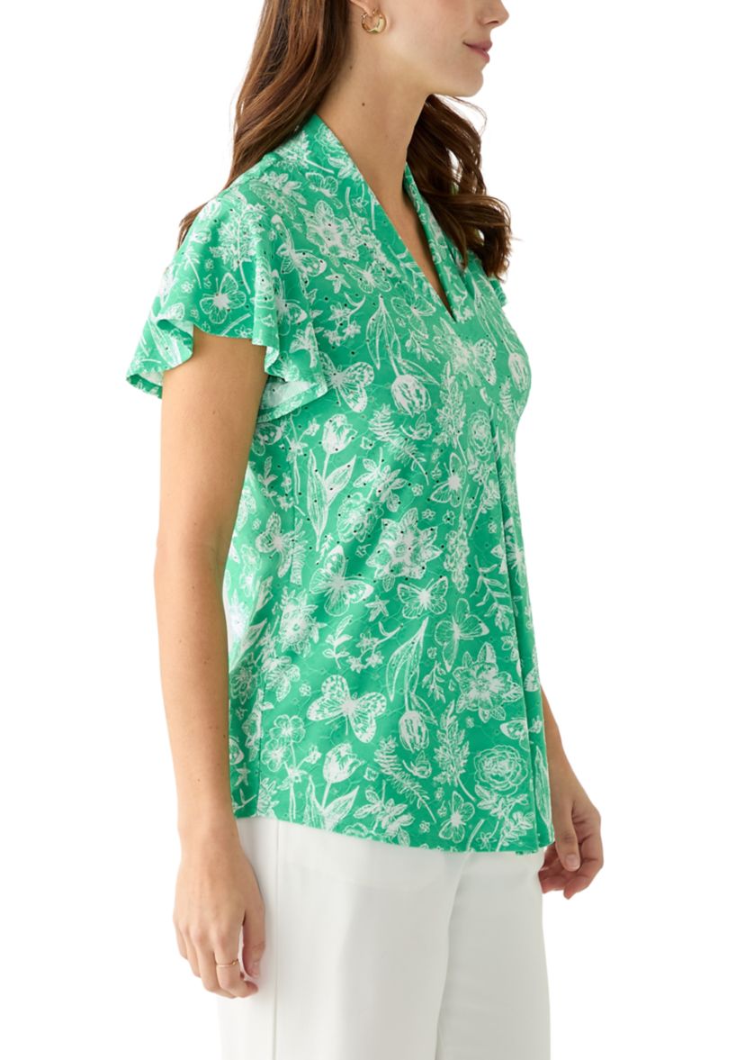 Womens Printed Knit Eyelet