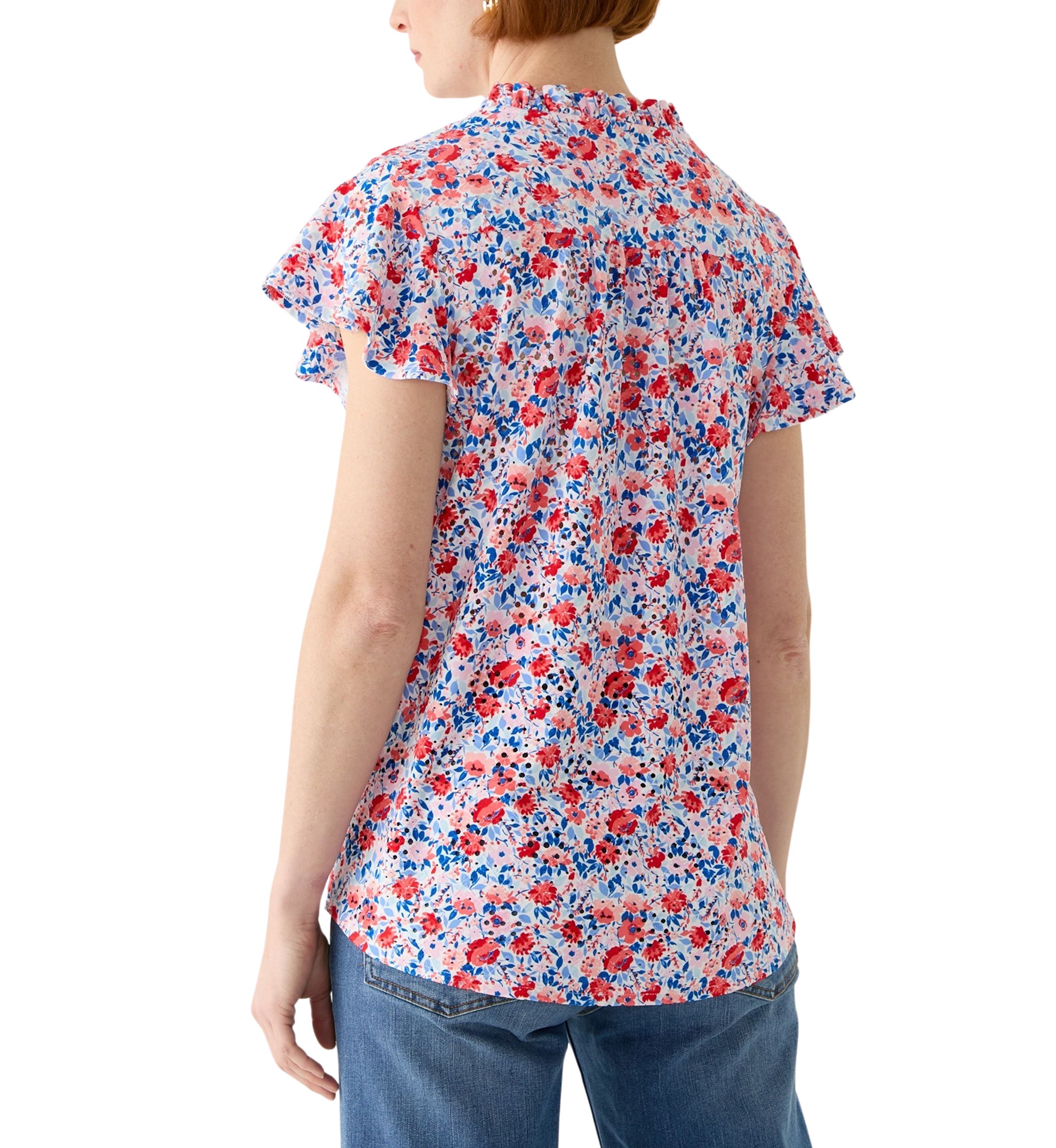 Womens Short Sleeve Printed Knit Henley Top