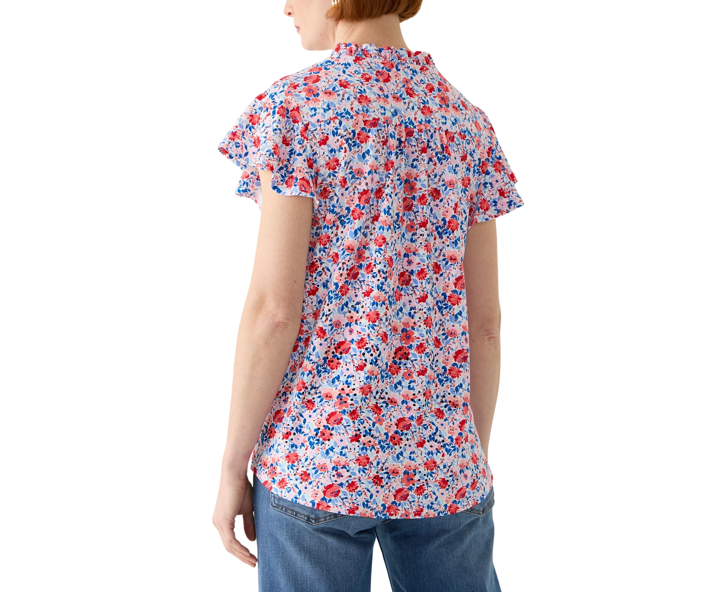 Womens Short Sleeve Printed Knit Henley Top