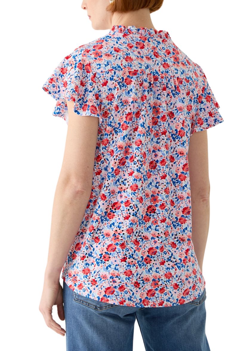 Womens Short Sleeve Printed Knit Henley Top