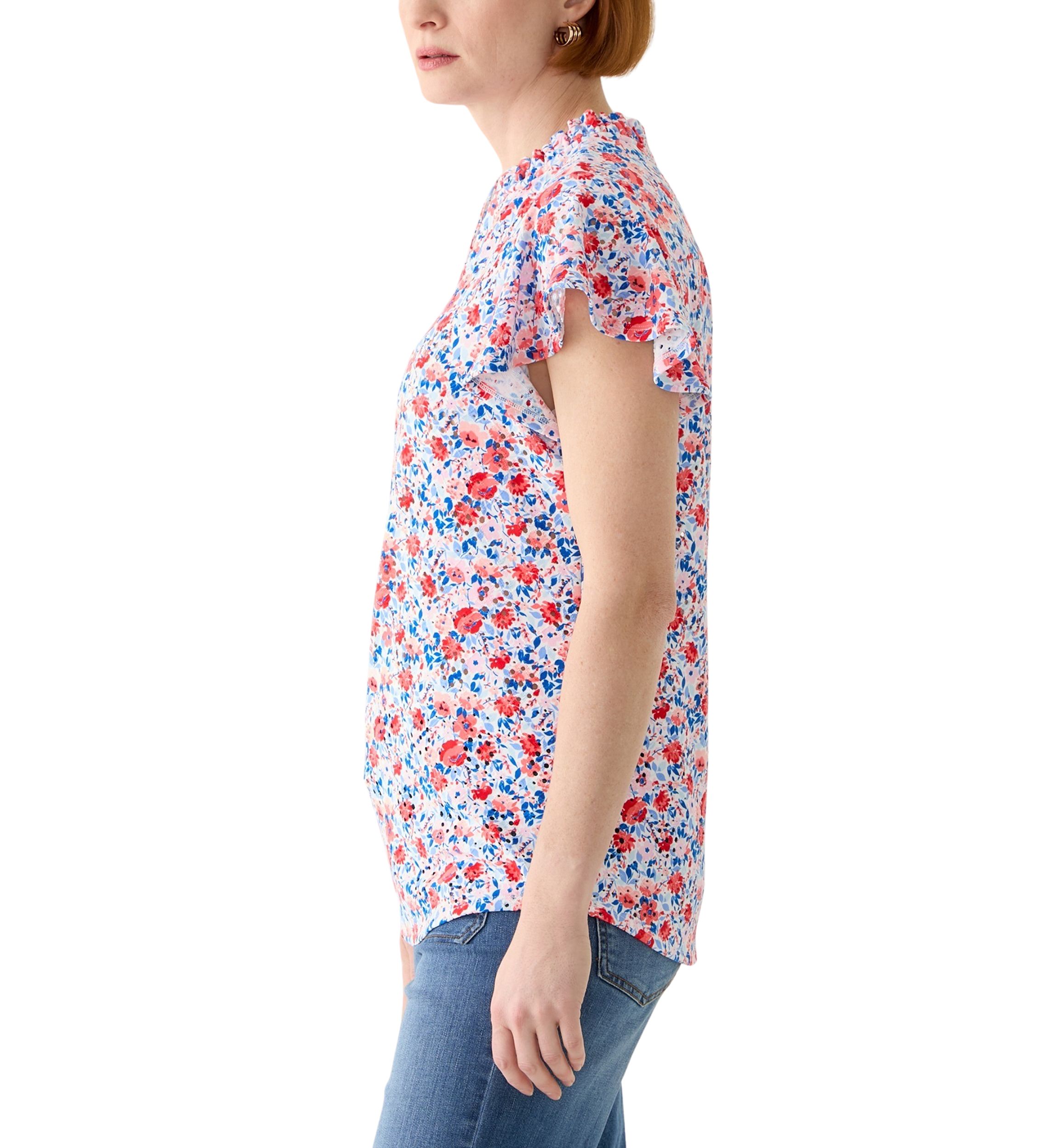 Womens Short Sleeve Printed Knit Henley Top
