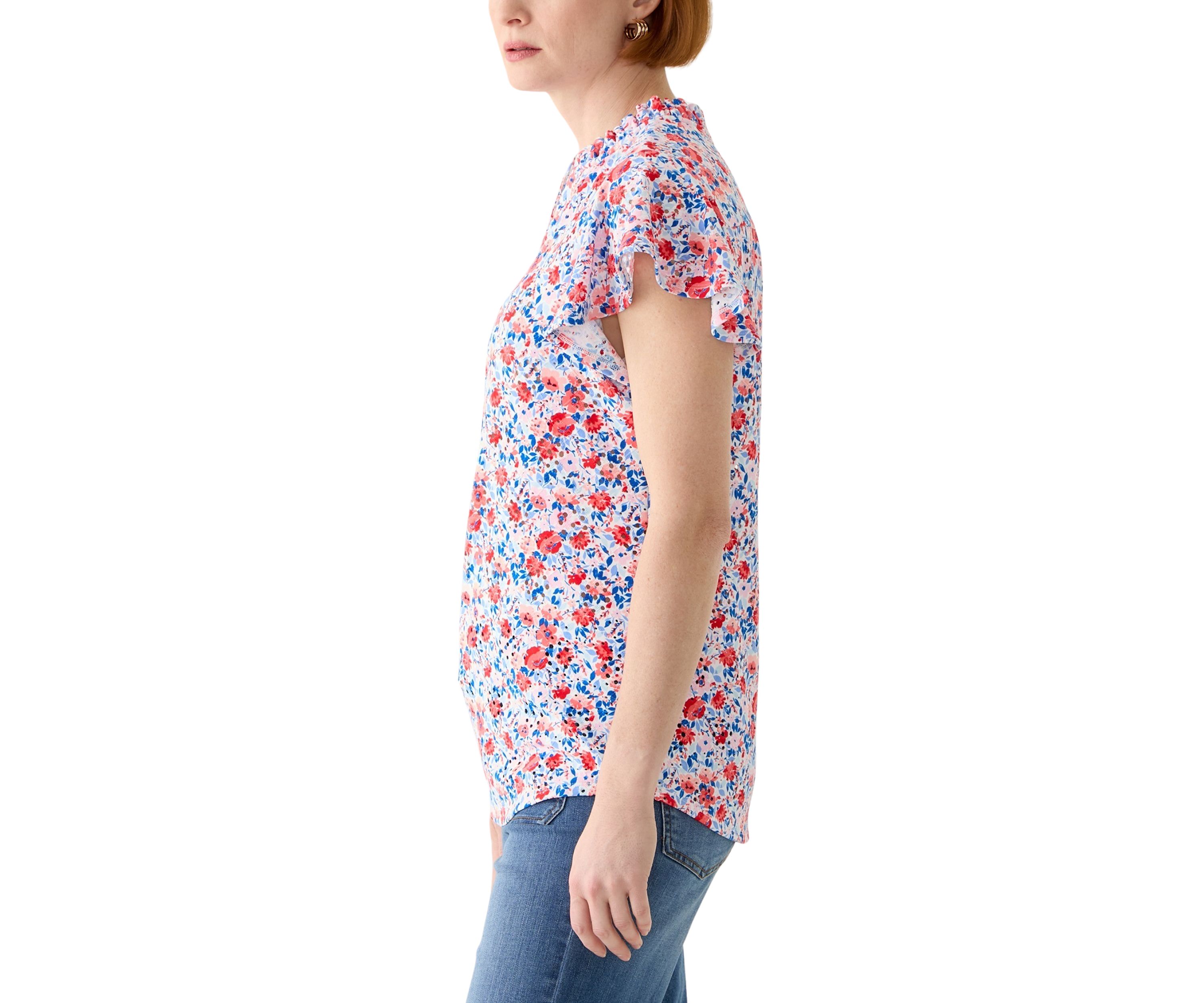 Womens Short Sleeve Printed Knit Henley Top