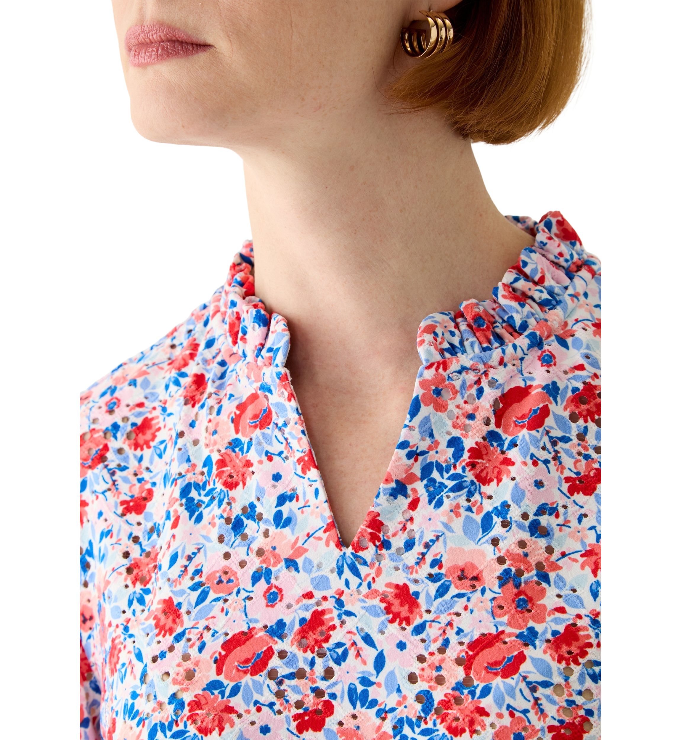 Womens Short Sleeve Printed Knit Henley Top