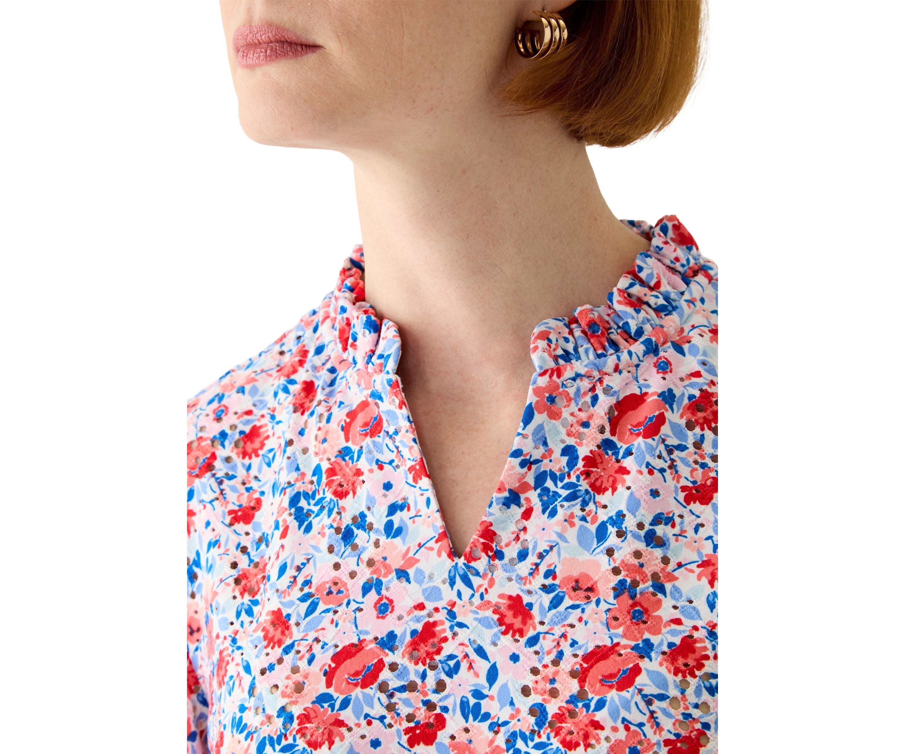 Womens Short Sleeve Printed Knit Henley Top