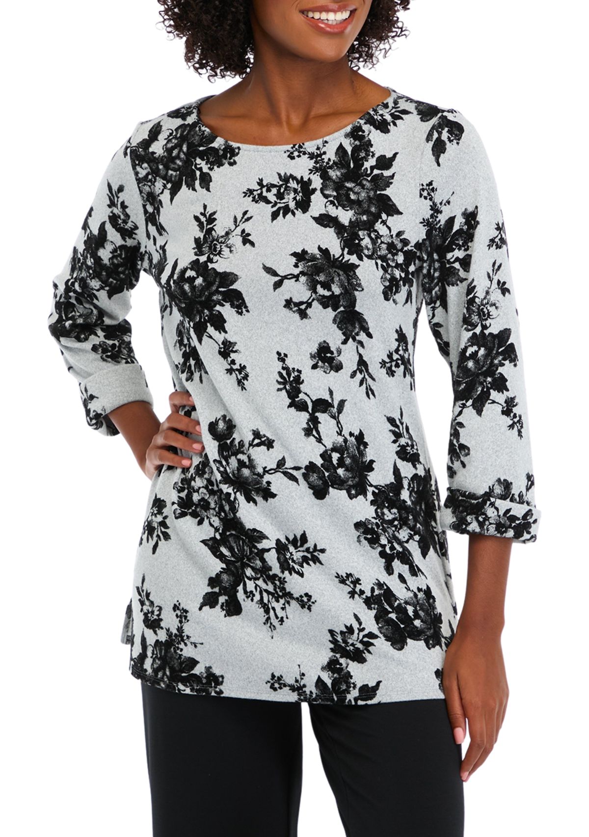 Womens 3/4 Sleeve Printed Swing Top 