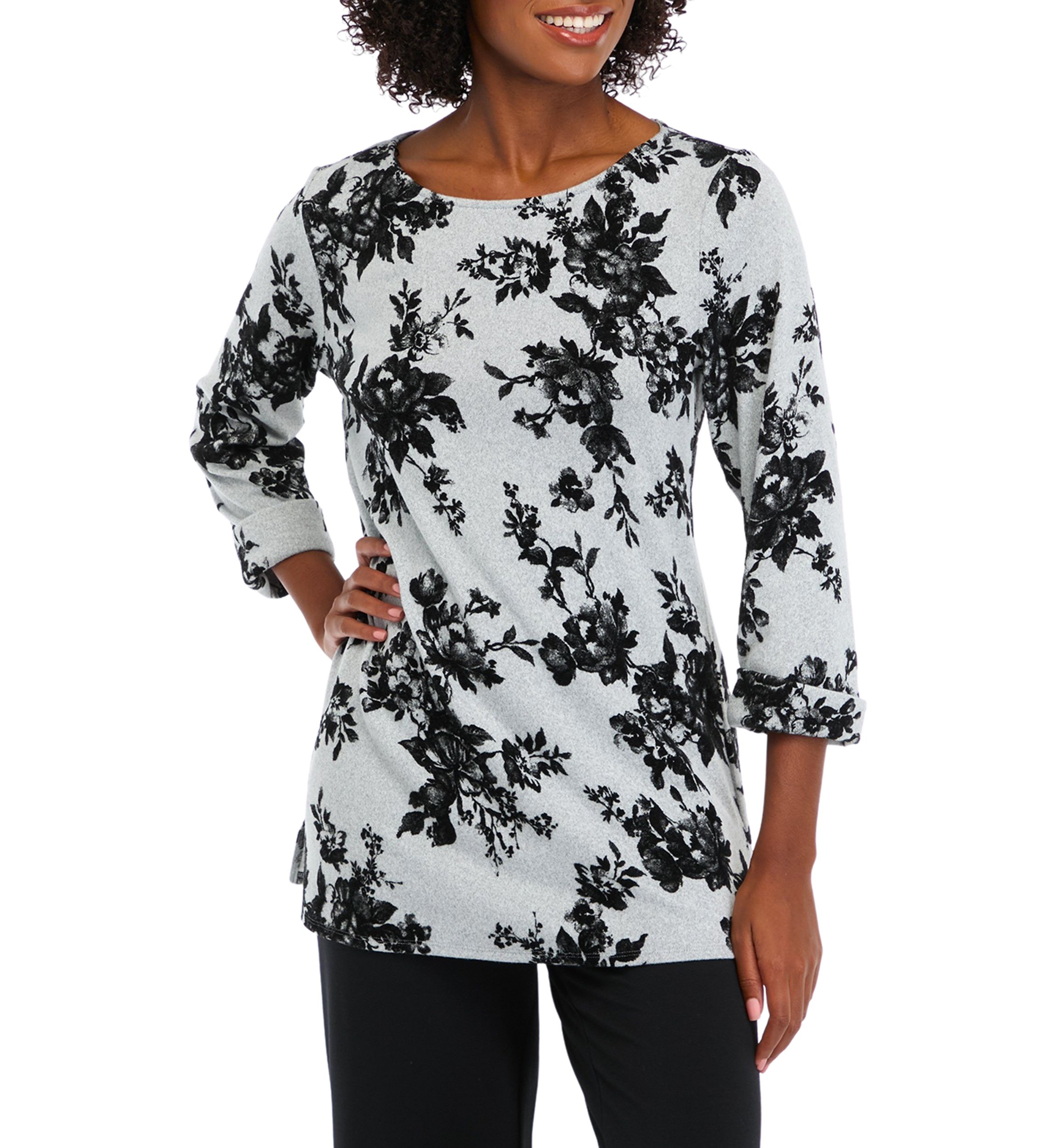 Womens 3/4 Sleeve Printed Swing Top 