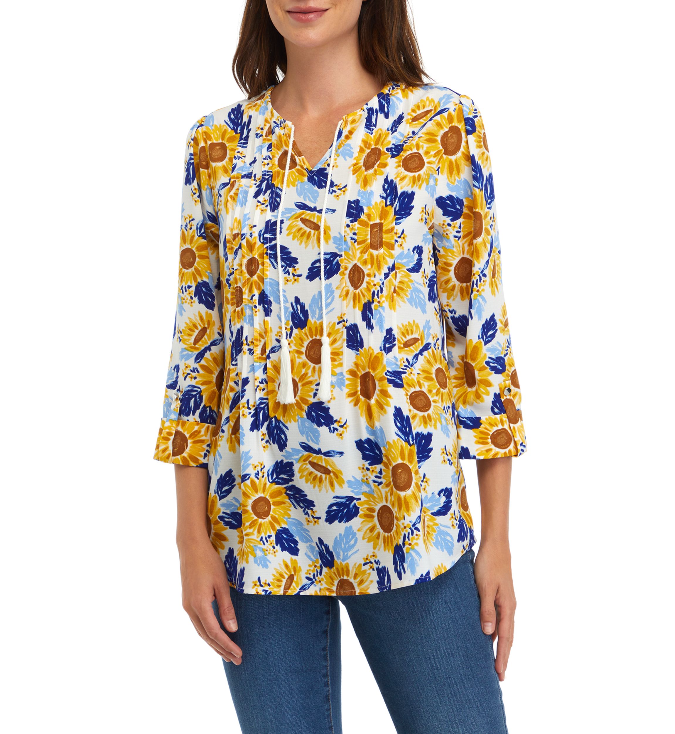 Womens Tassel Floral Henley Shirt 