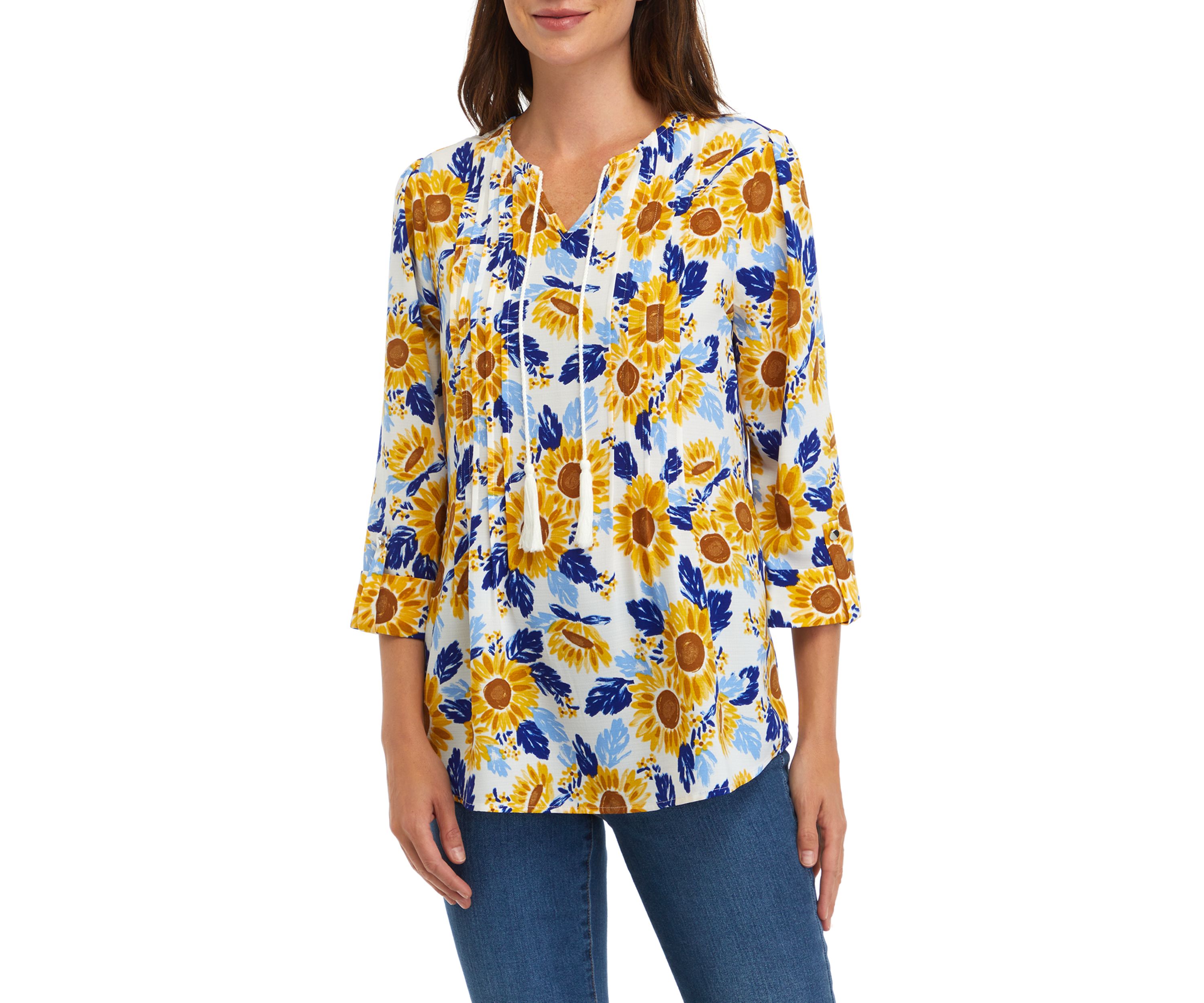 Womens Tassel Floral Henley Shirt 