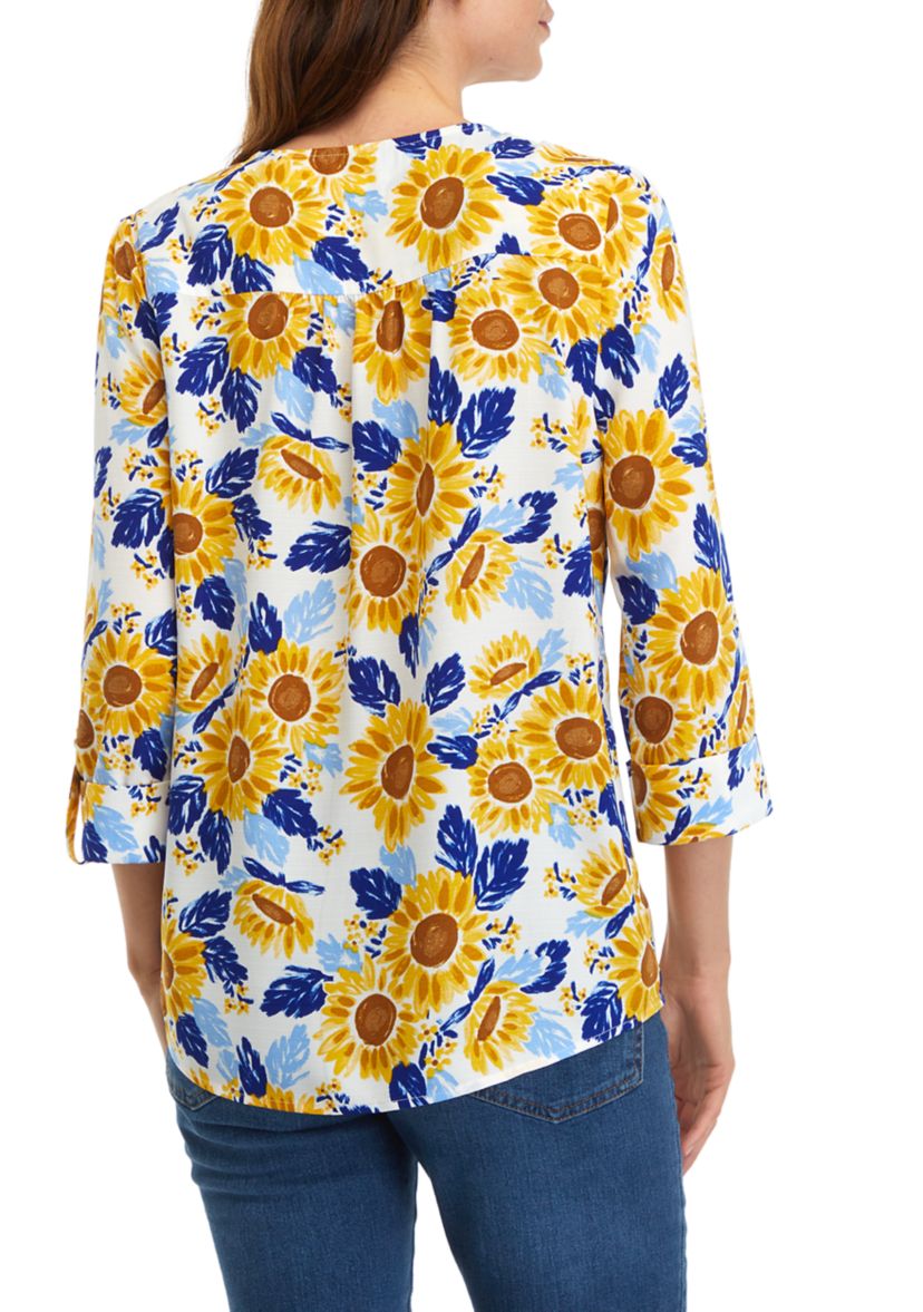 Womens Tassel Floral Henley Shirt 