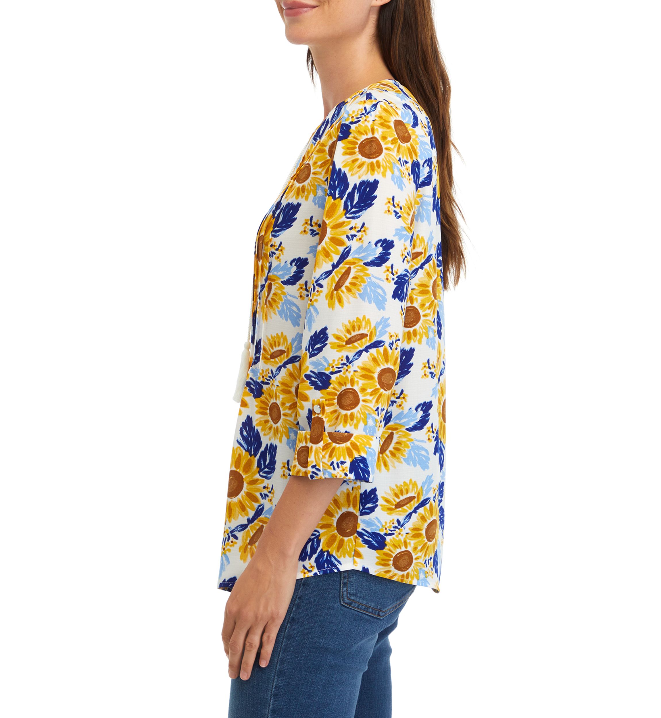 Womens Tassel Floral Henley Shirt 