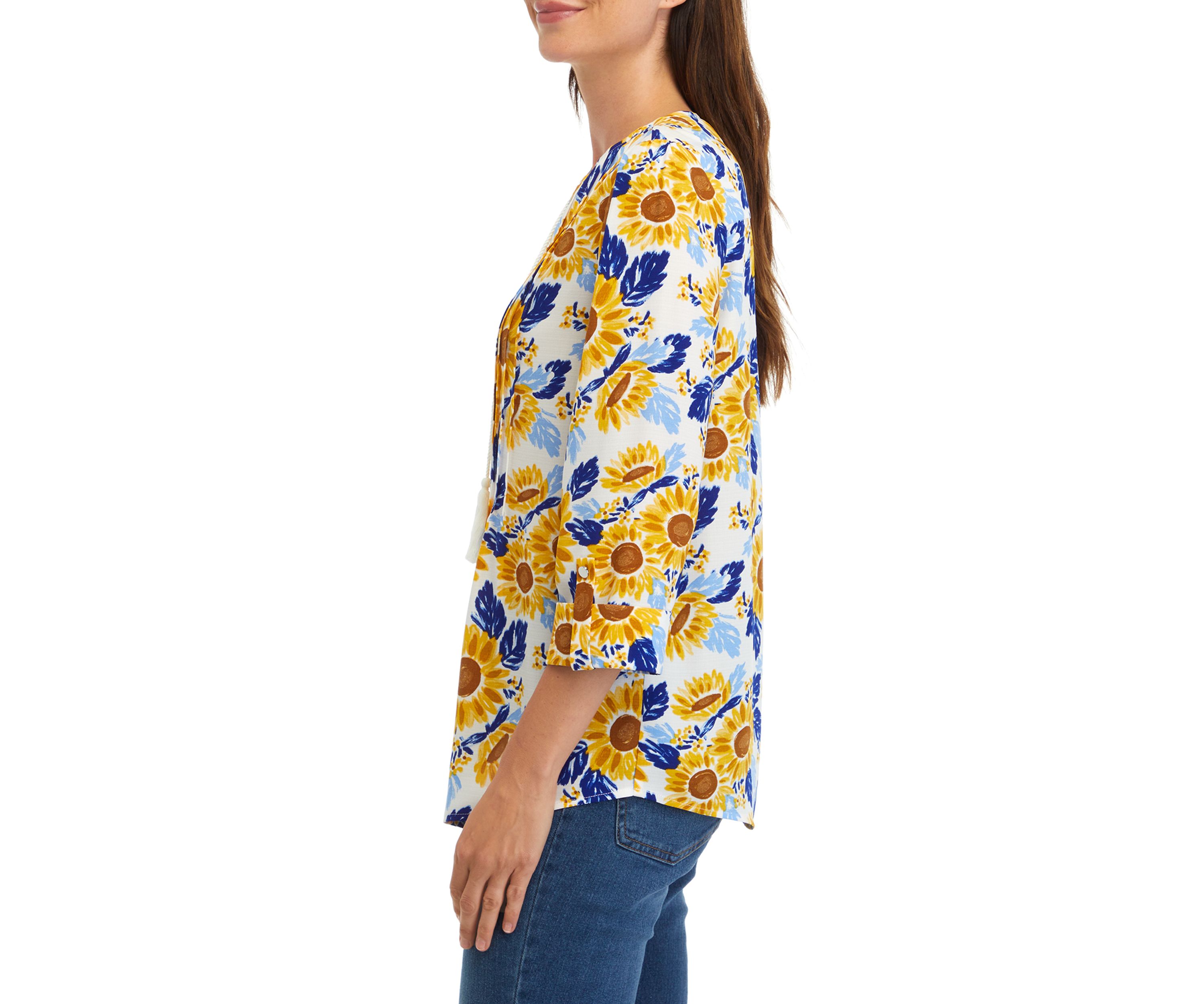 Womens Tassel Floral Henley Shirt 