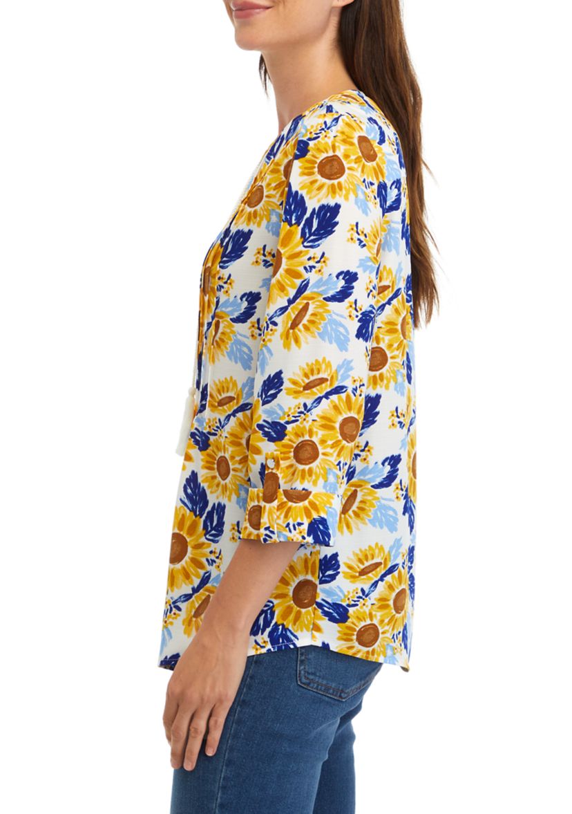Womens Tassel Floral Henley Shirt 