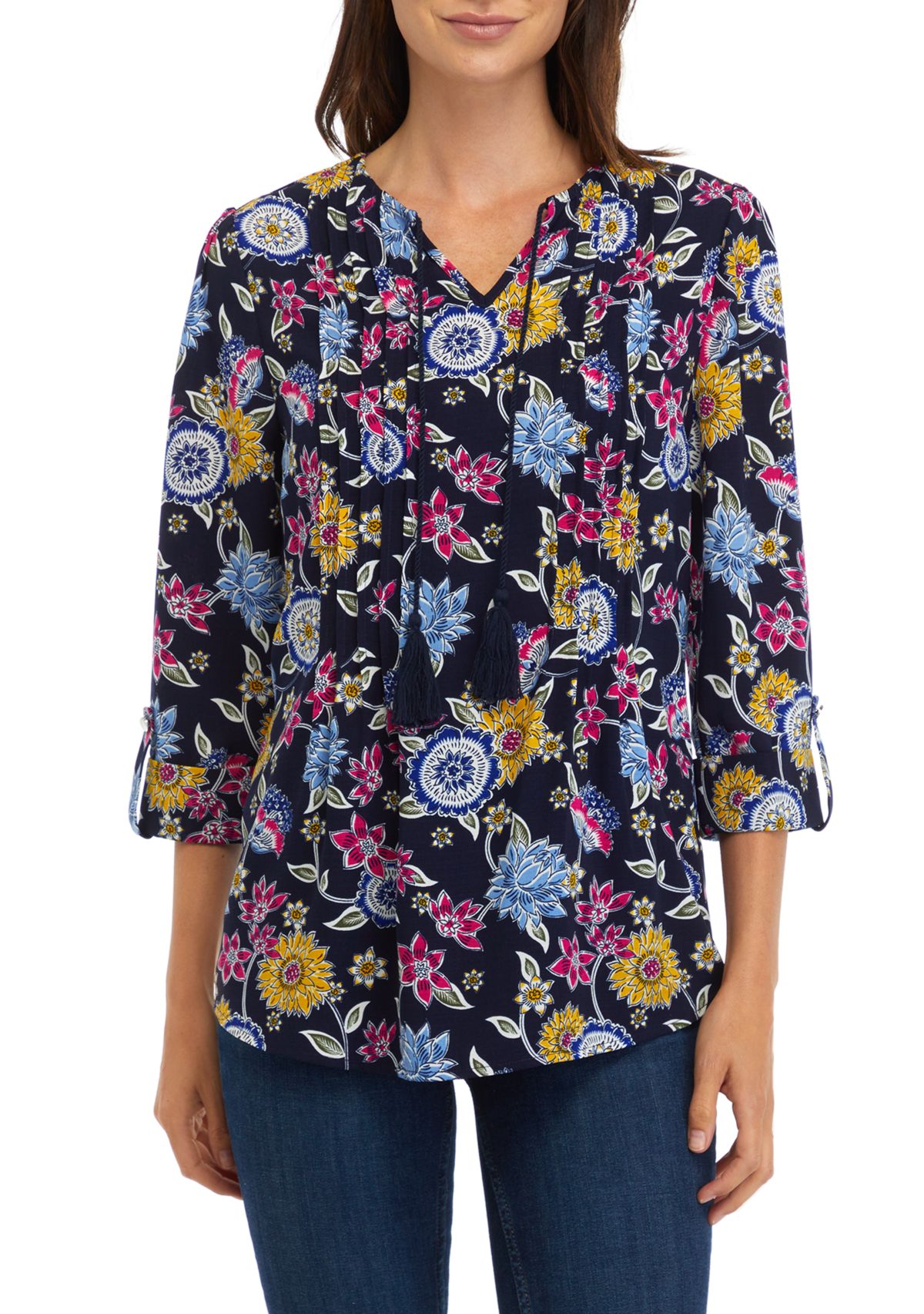 Womens Tassel Printed Henley Shirt