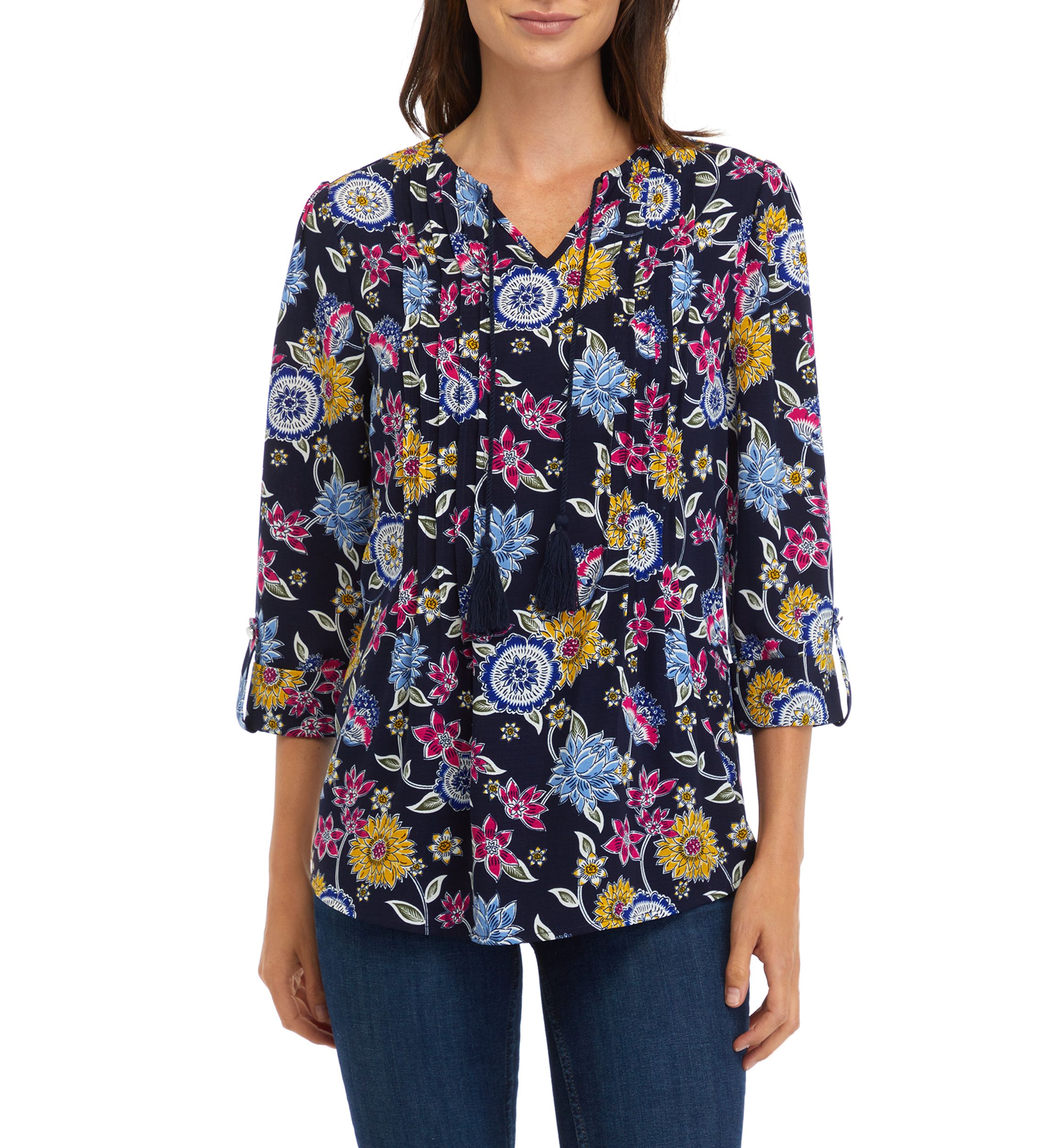 Womens Tassel Printed Henley Shirt