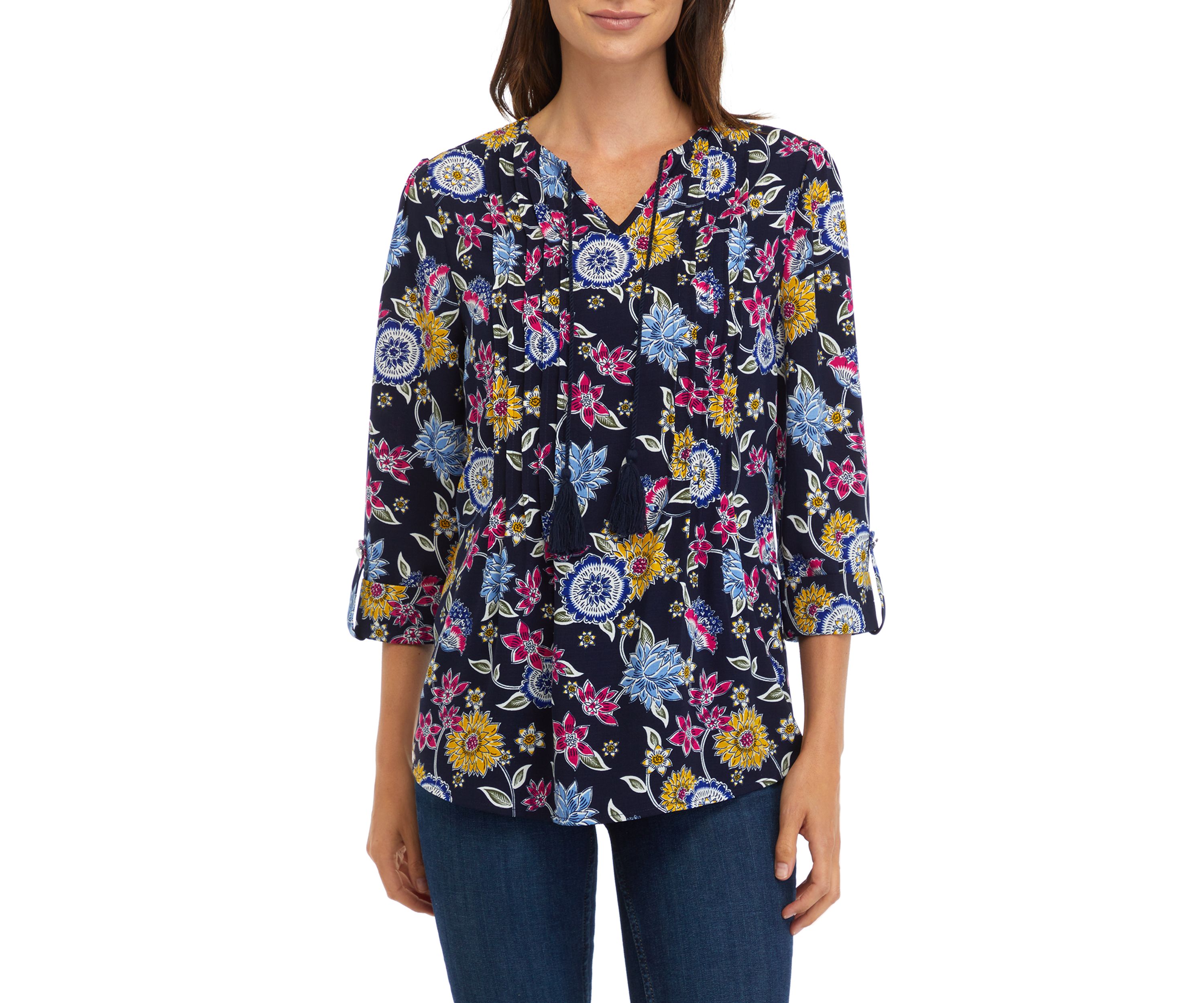 Womens Tassel Printed Henley Shirt