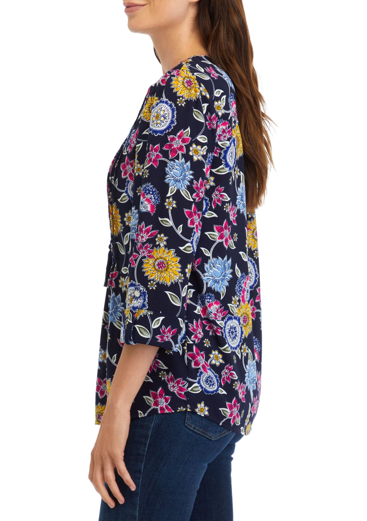 Womens Tassel Printed Henley Shirt