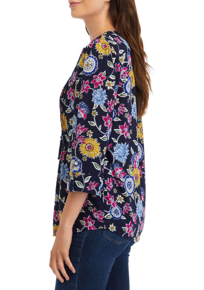 Womens Tassel Printed Henley Shirt