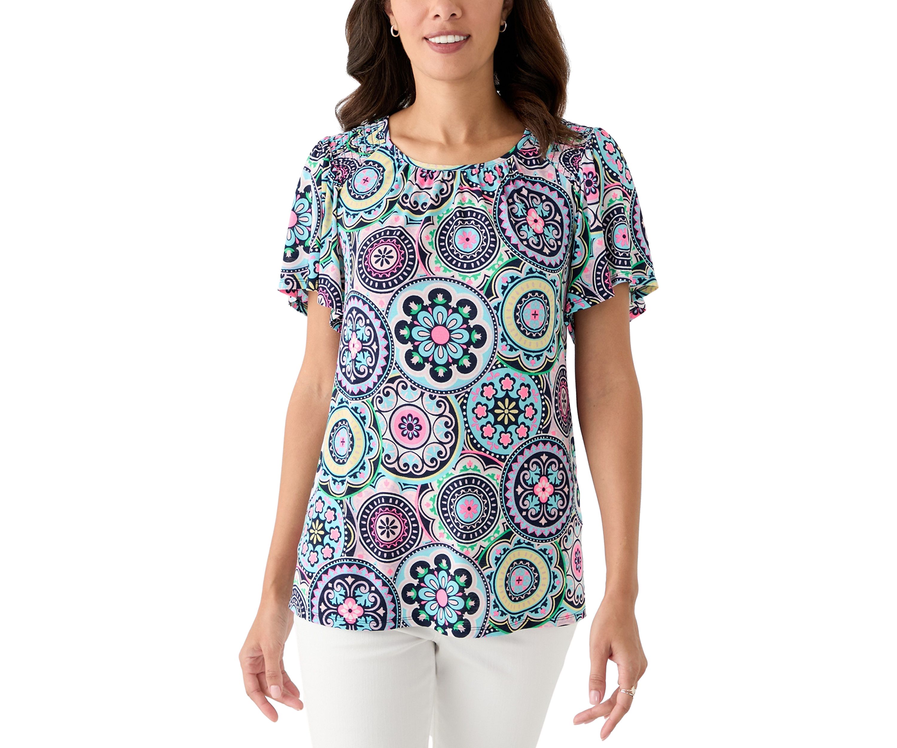 Womens Short Sleeve Smock Detail T-Shirt