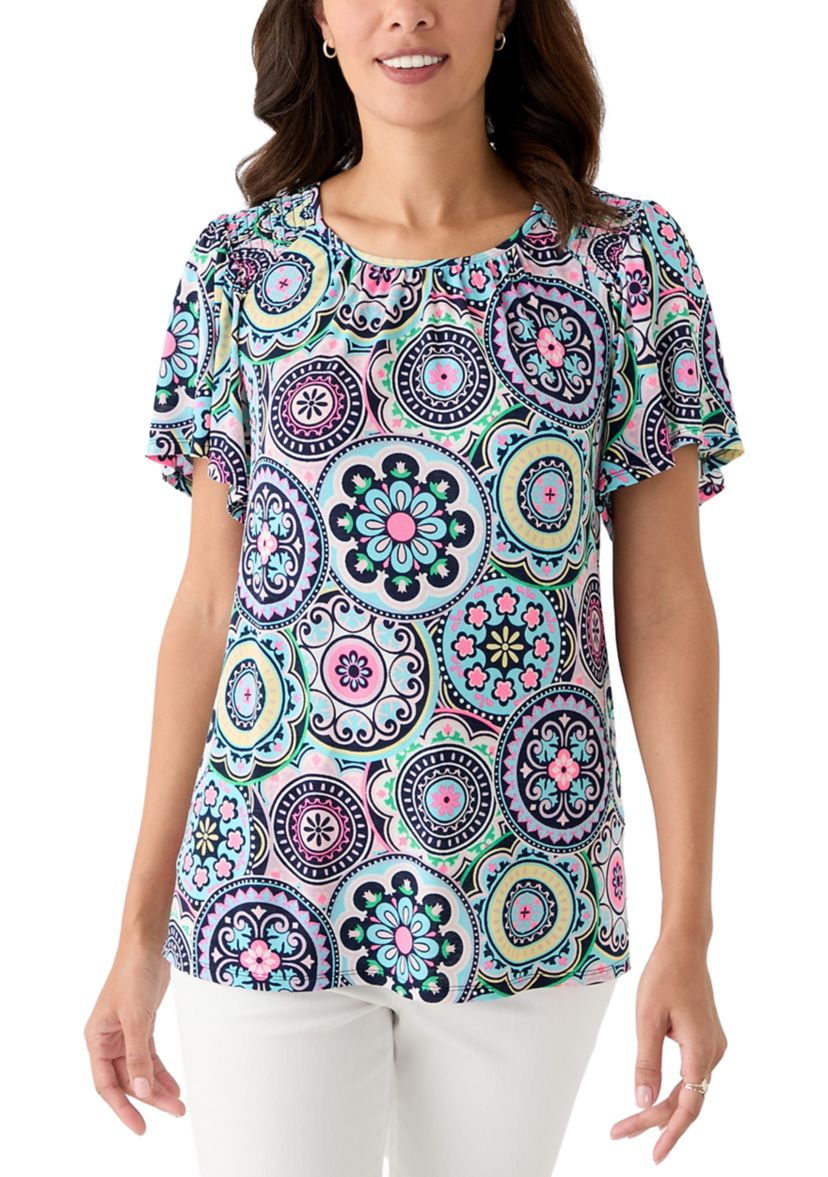 Womens Short Sleeve Smock Detail T-Shirt