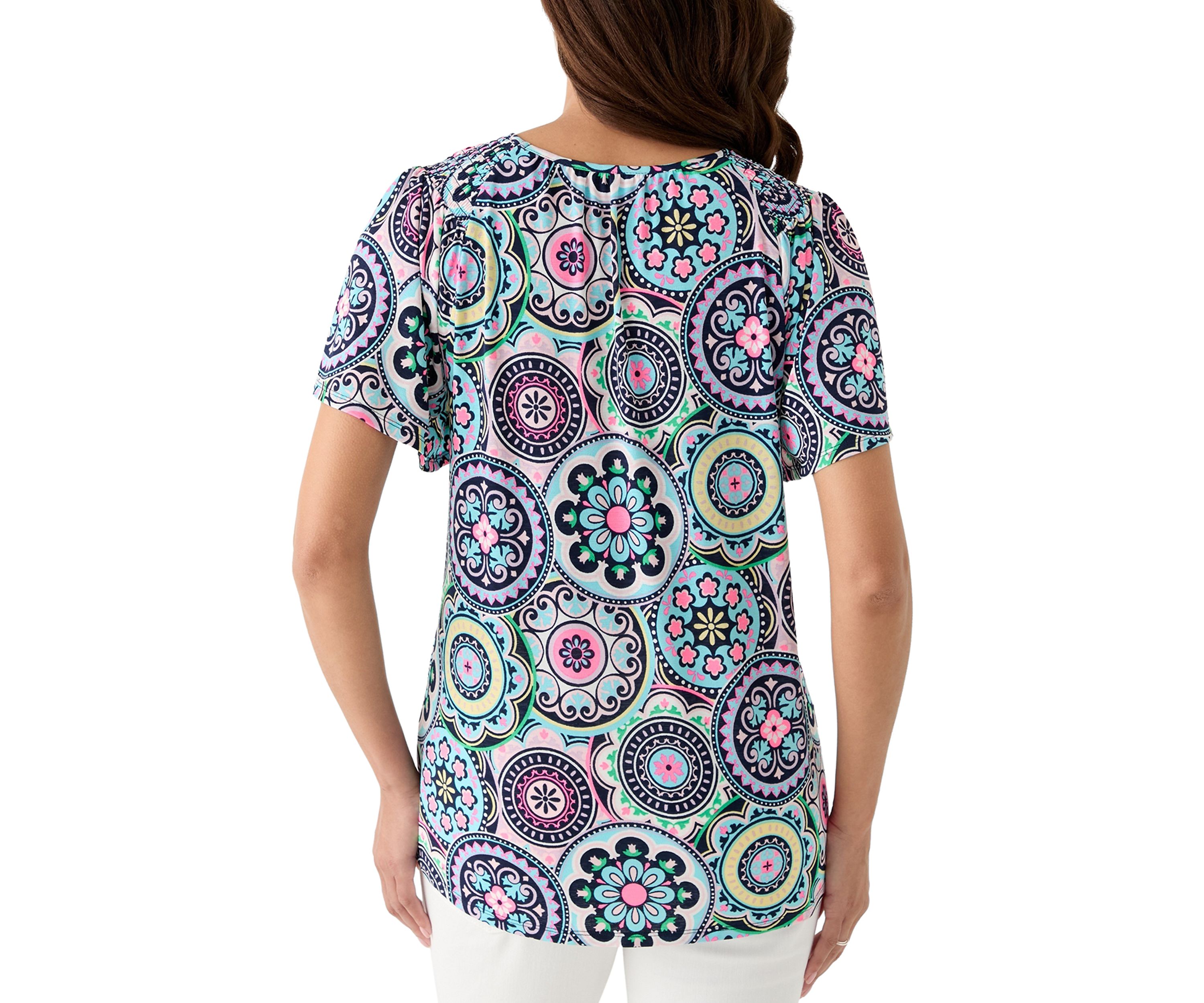 Womens Short Sleeve Smock Detail T-Shirt