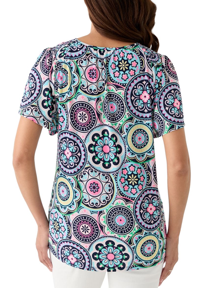 Womens Short Sleeve Smock Detail T-Shirt