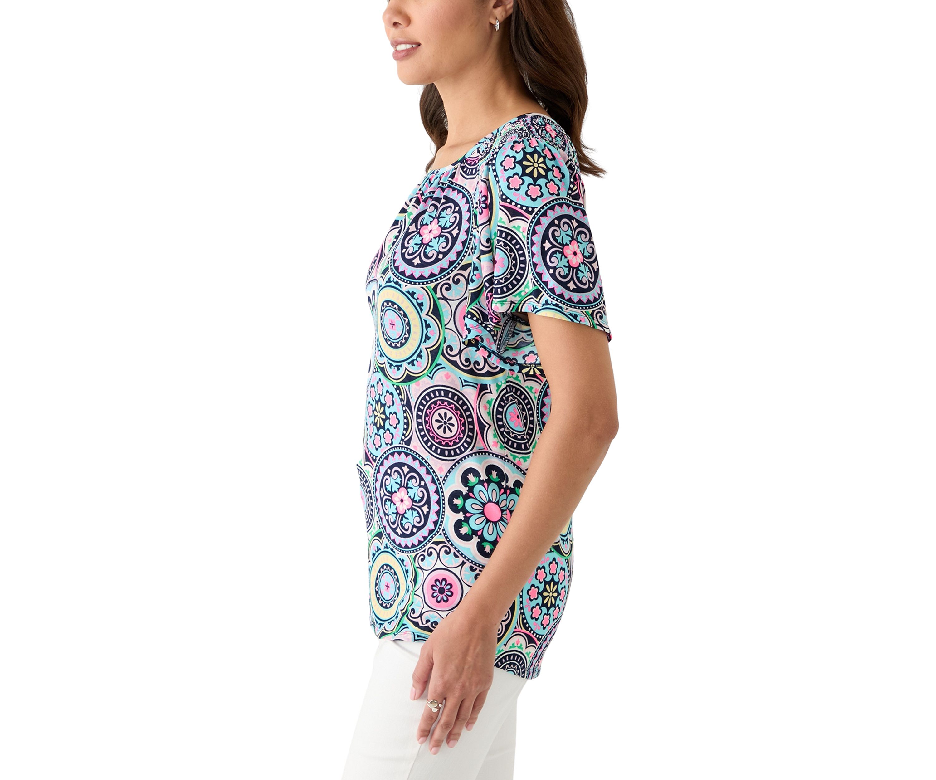 Womens Short Sleeve Smock Detail T-Shirt