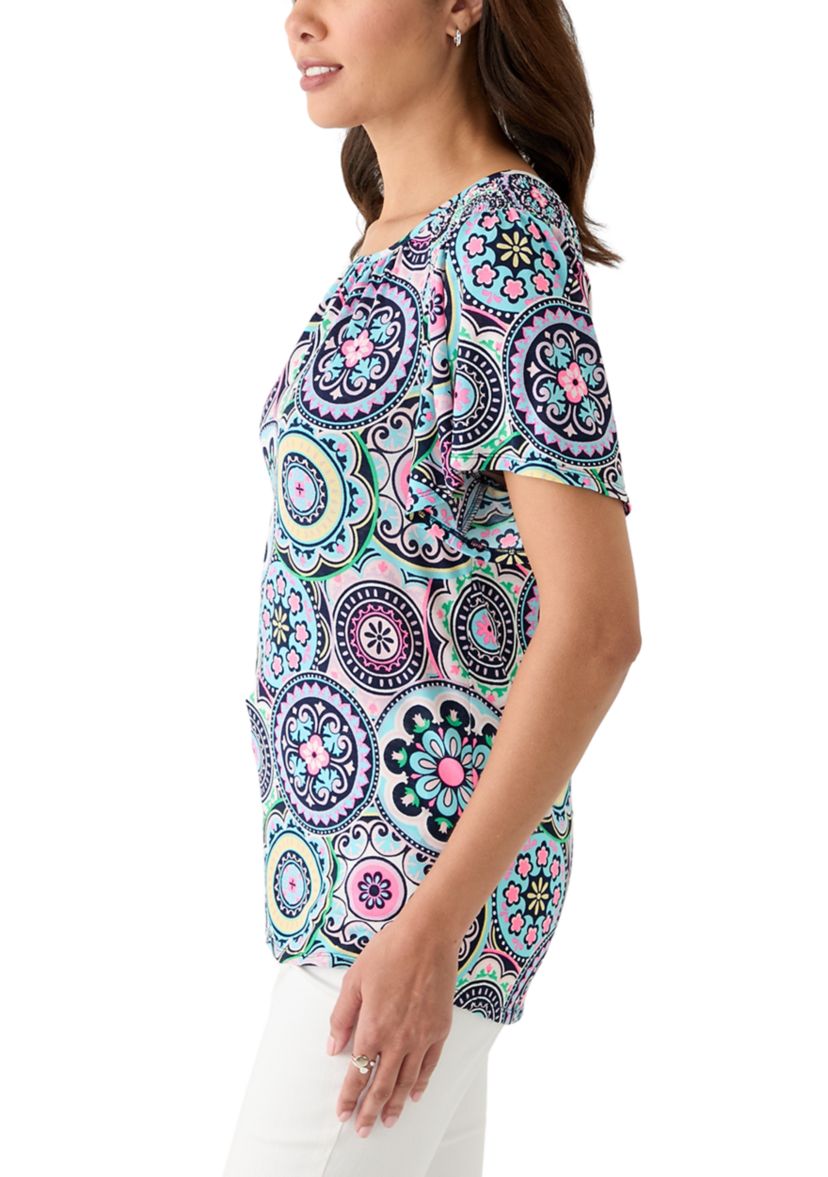 Womens Short Sleeve Smock Detail T-Shirt