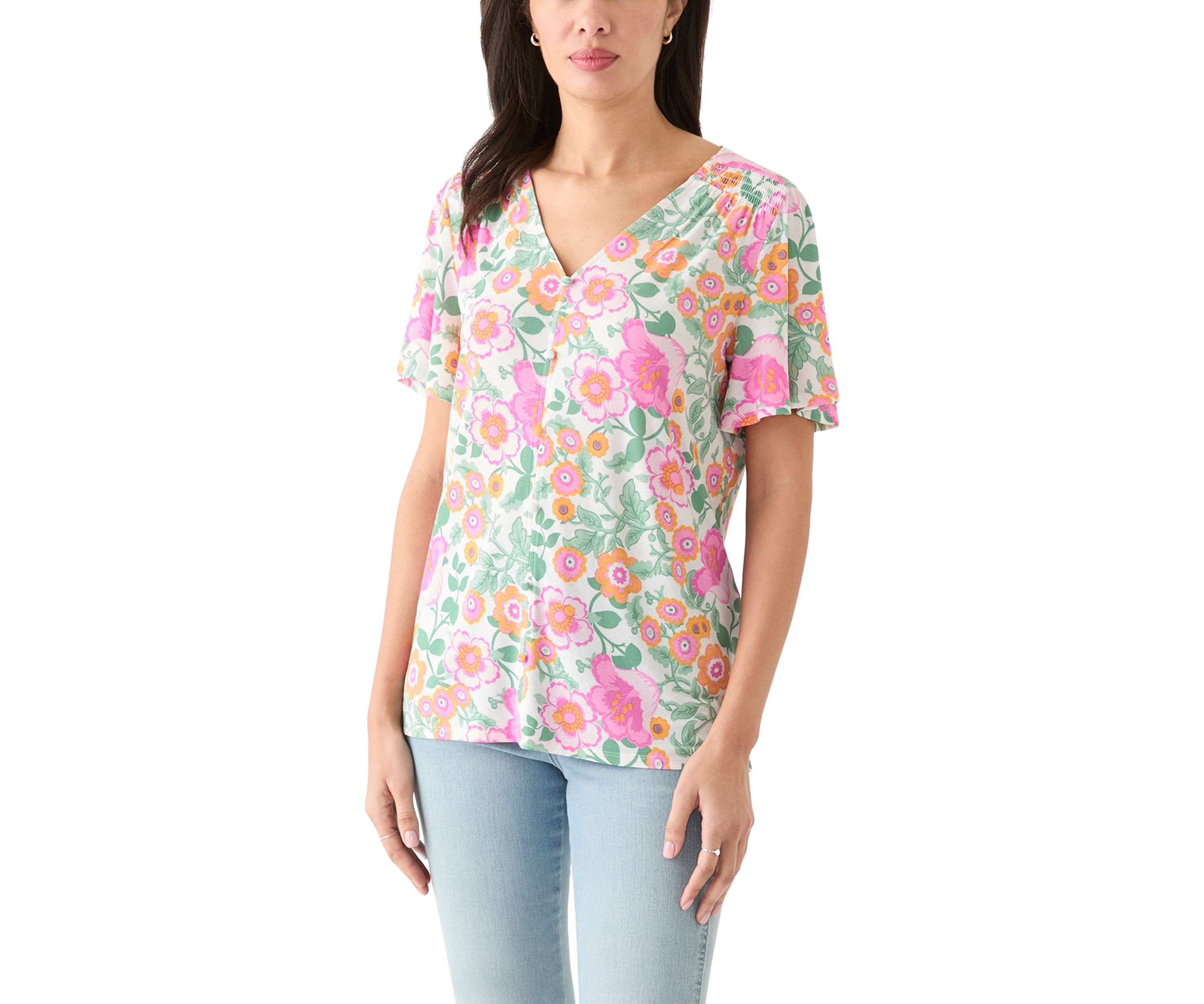 Womens Button Front V-Neck Top