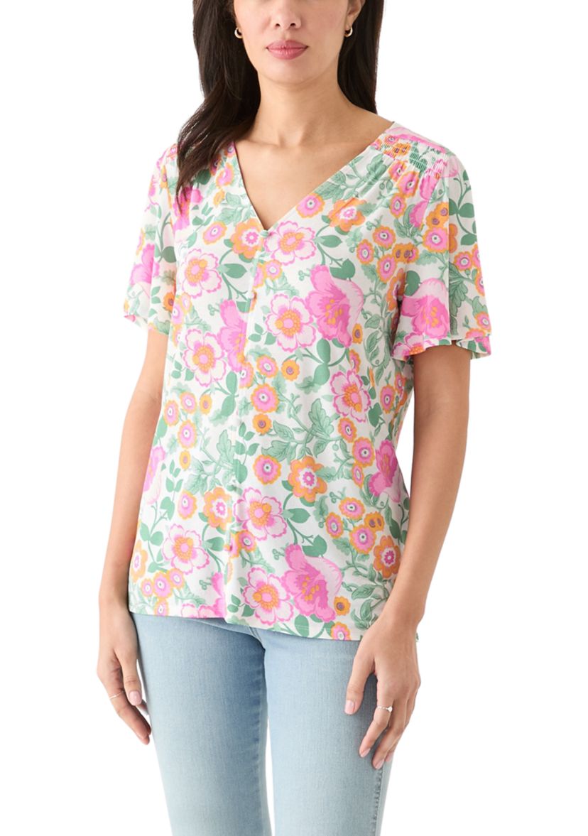 Womens Button Front V-Neck Top
