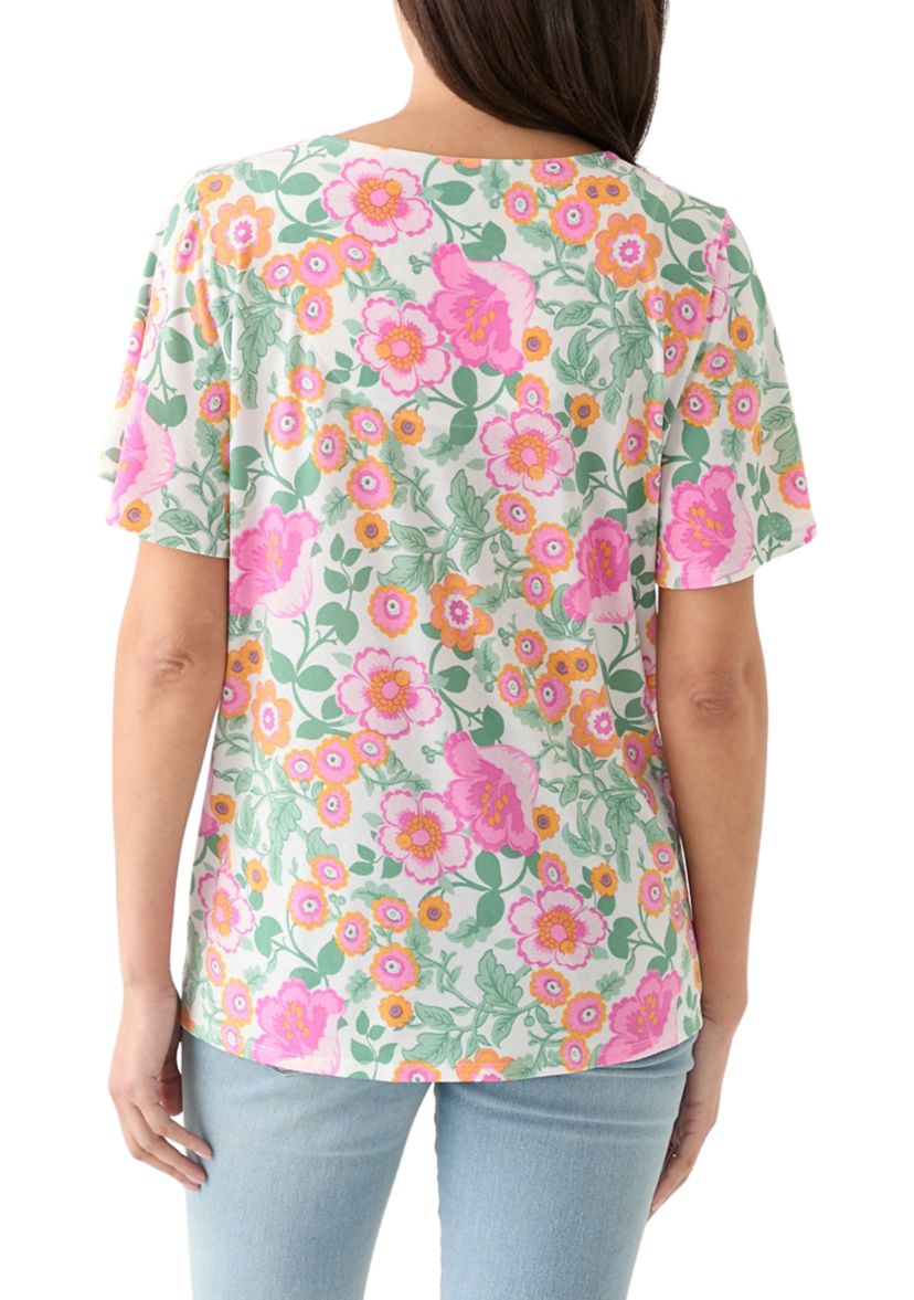 Womens Button Front V-Neck Top