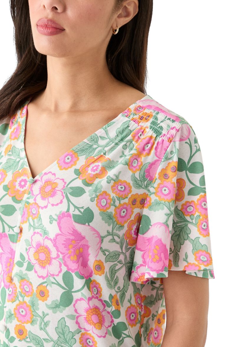 Womens Button Front V-Neck Top