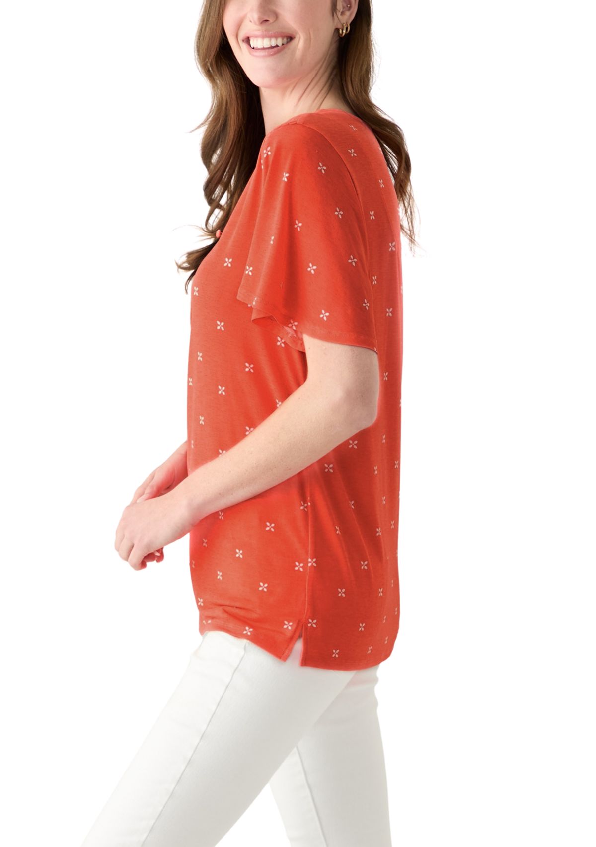 Womens Flutter Sleeve Button Front Top