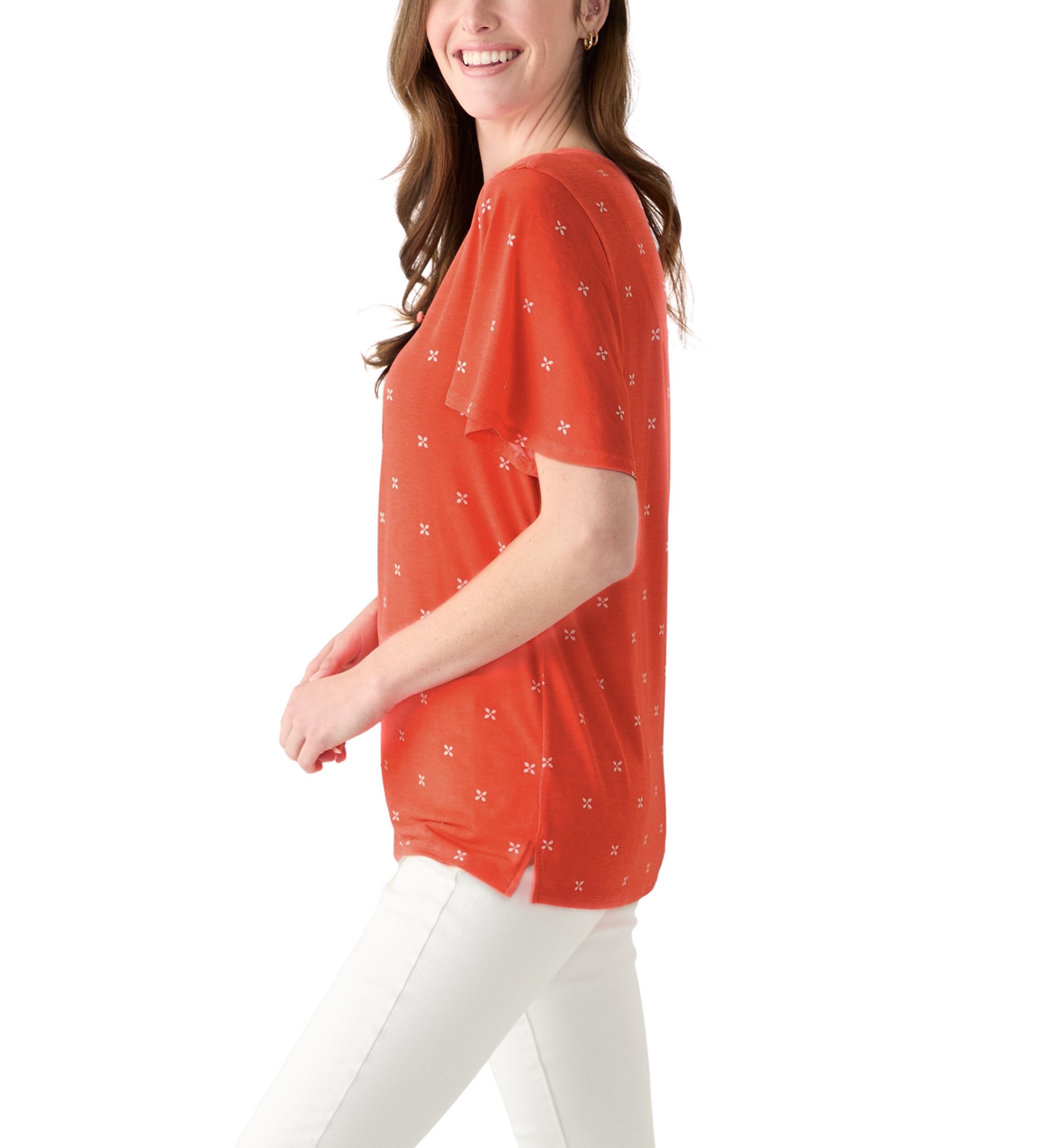 Womens Flutter Sleeve Button Front Top