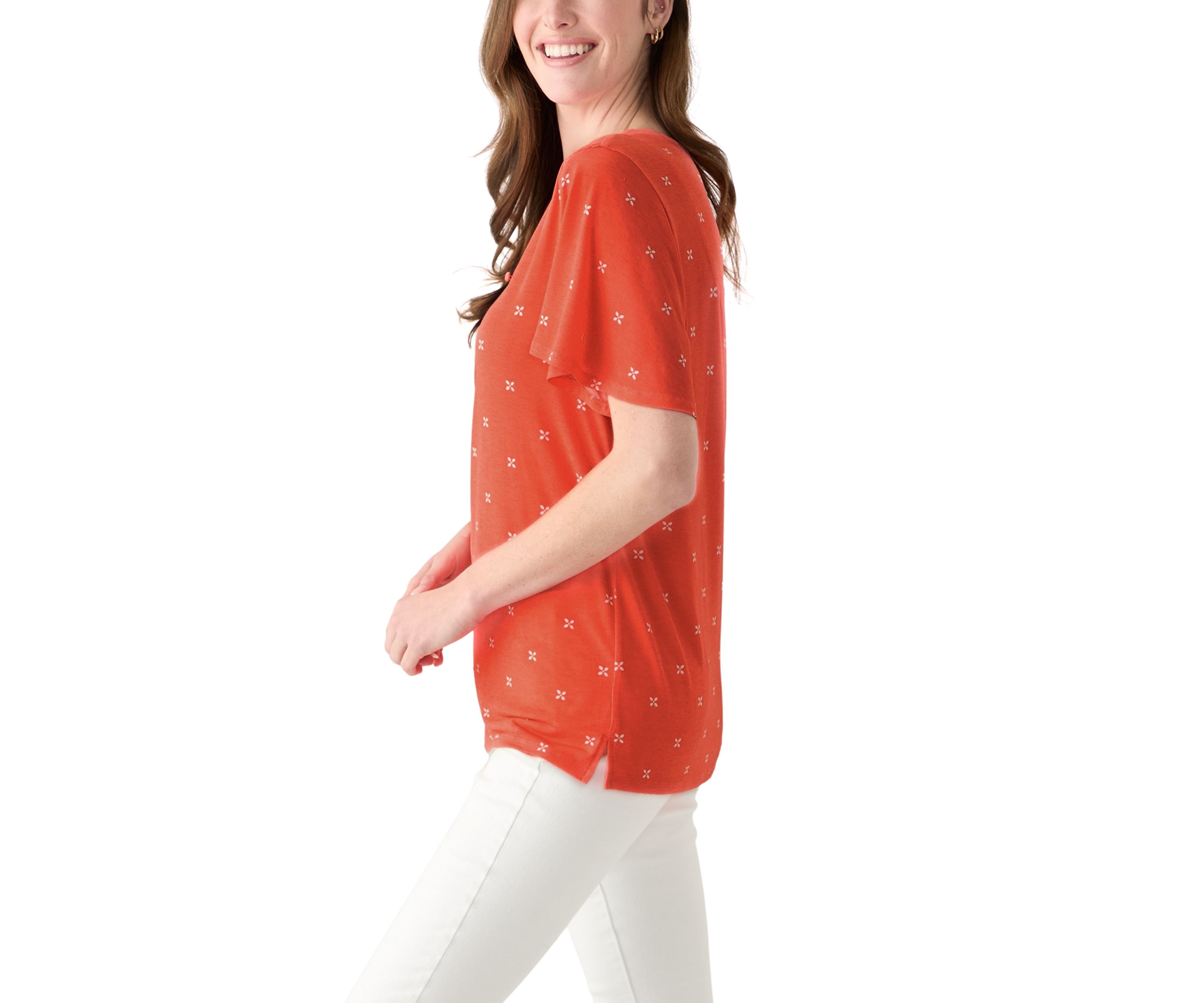 Womens Flutter Sleeve Button Front Top