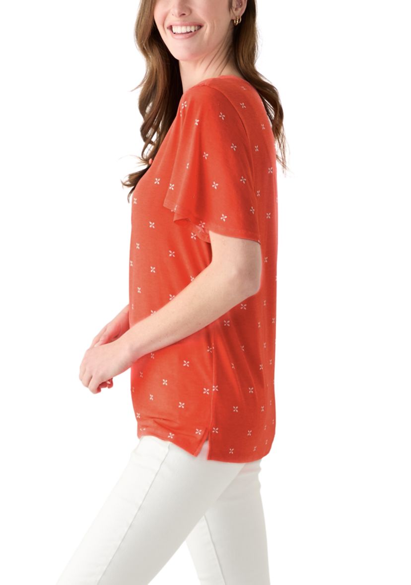 Womens Flutter Sleeve Button Front Top