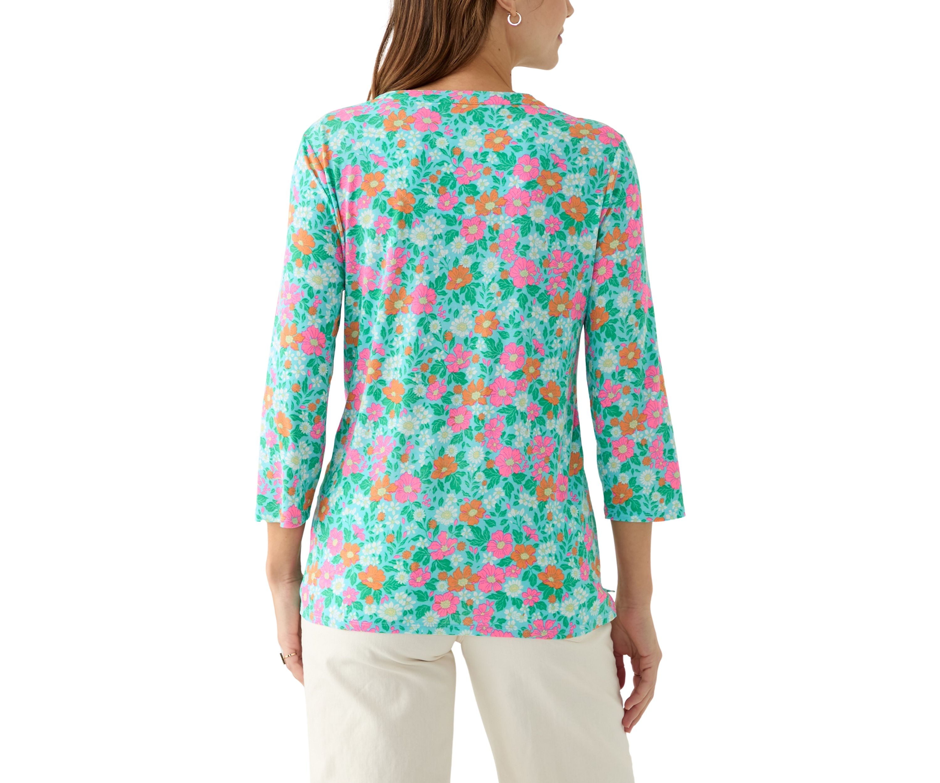 Womens Knit Henley Printed Top