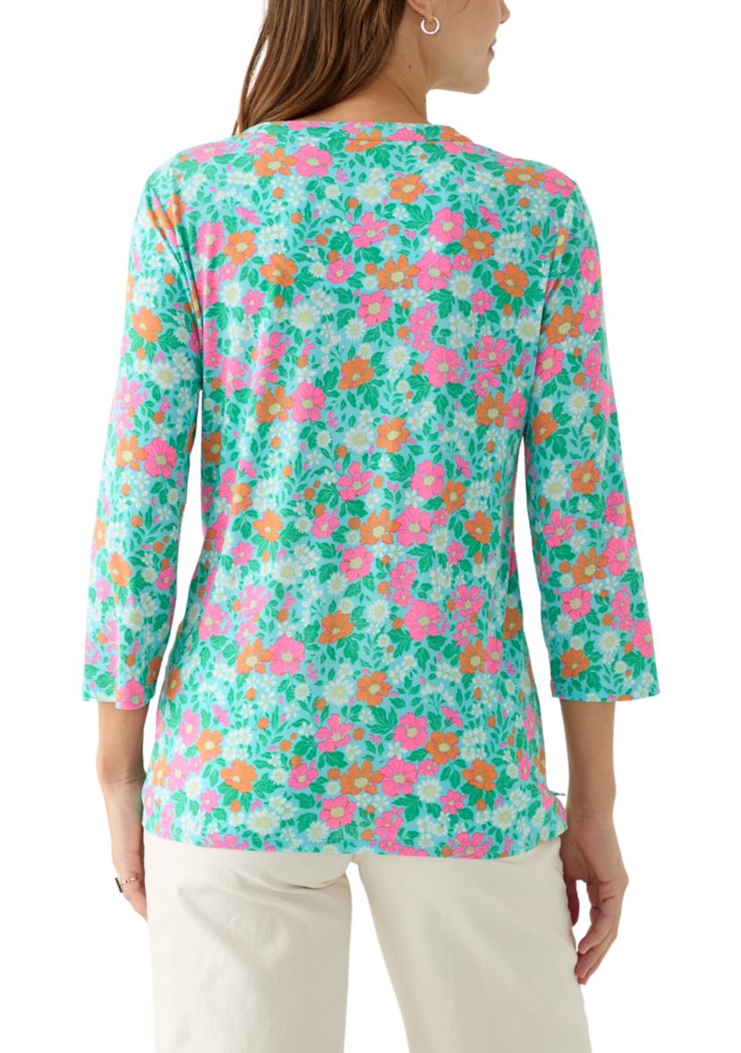 Womens Knit Henley Printed Top