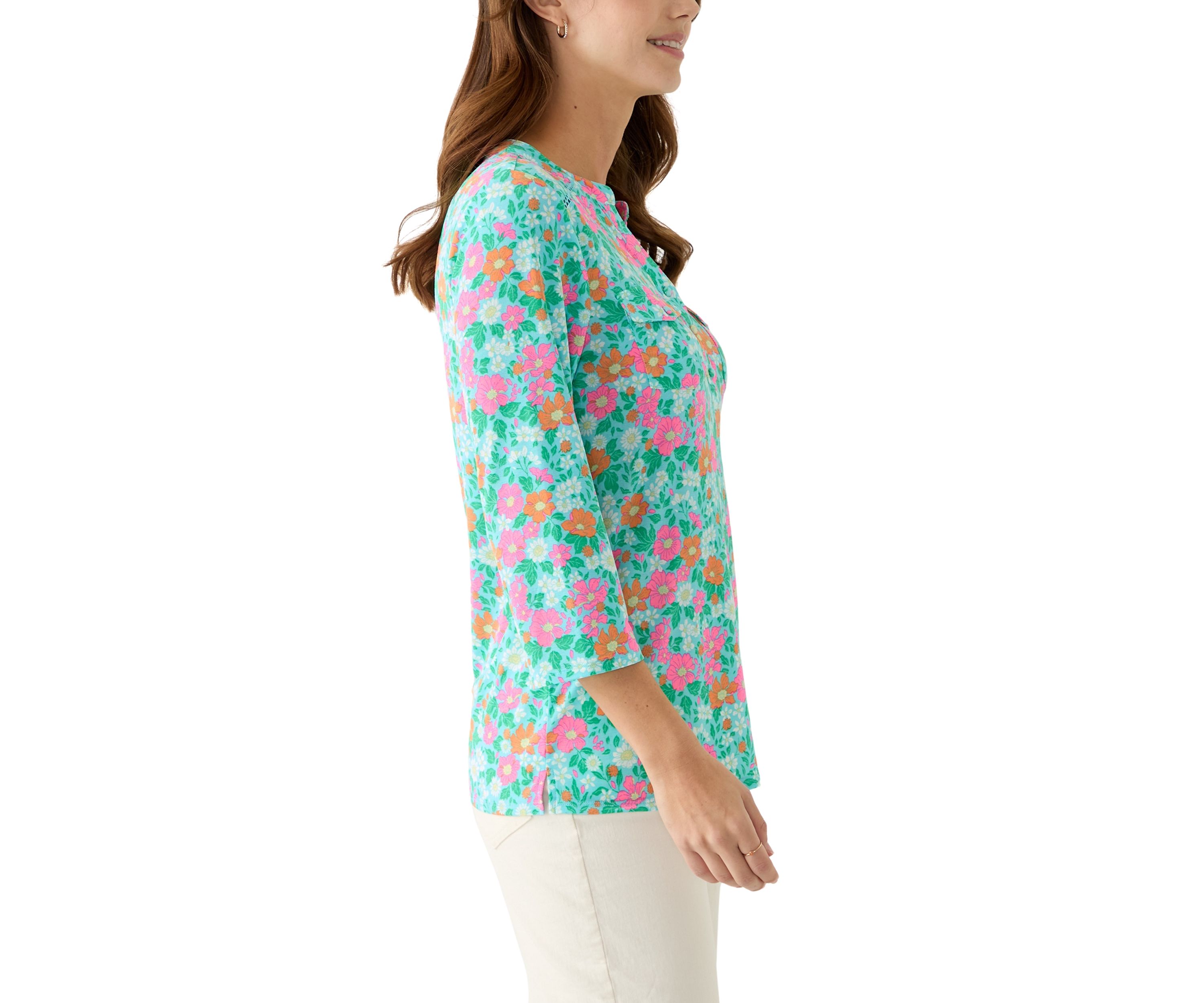 Womens Knit Henley Printed Top