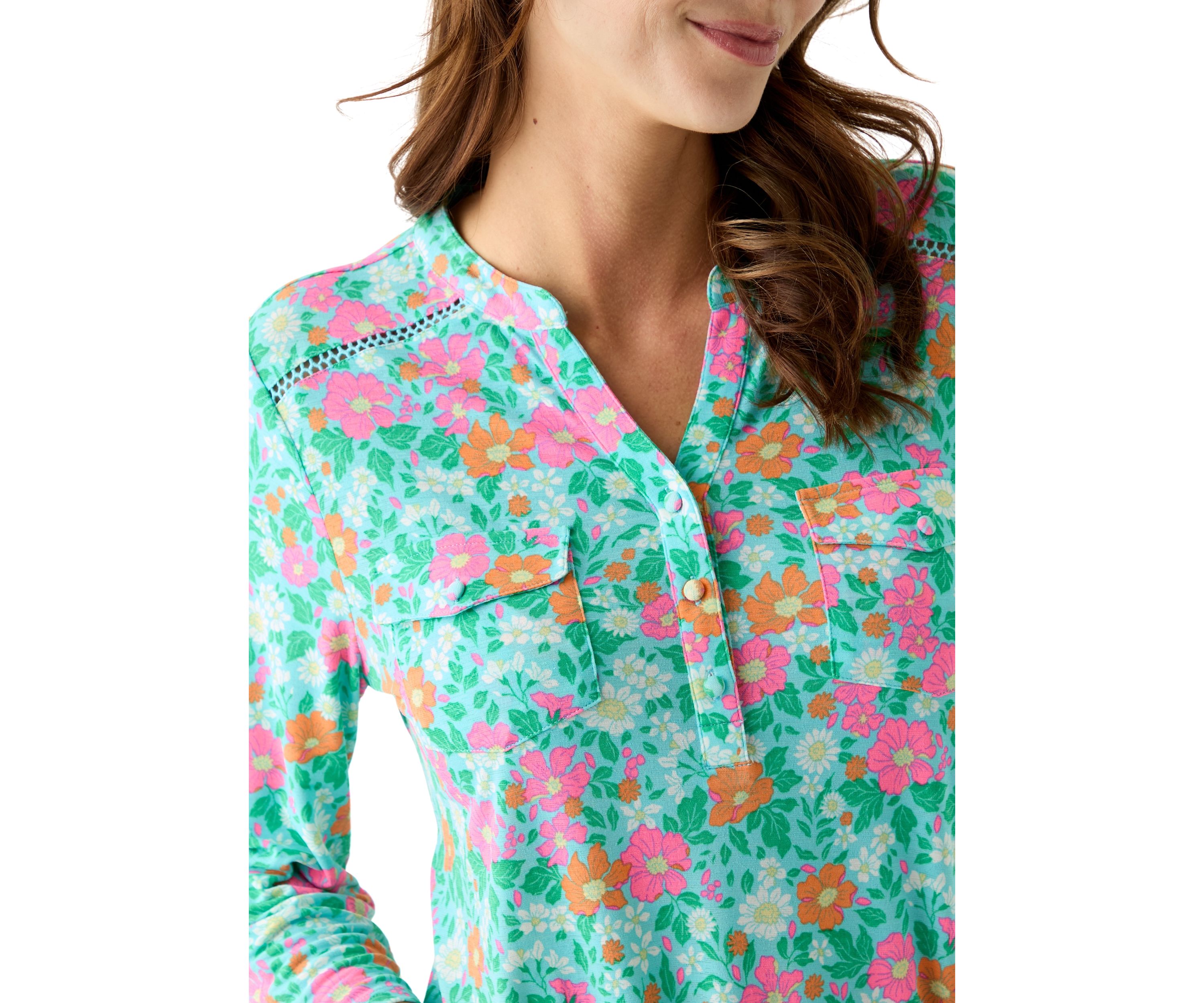 Womens Knit Henley Printed Top