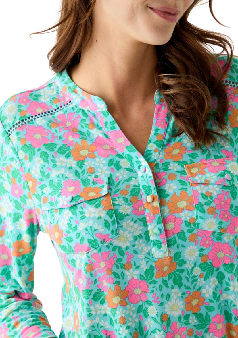 Womens Knit Henley Printed Top