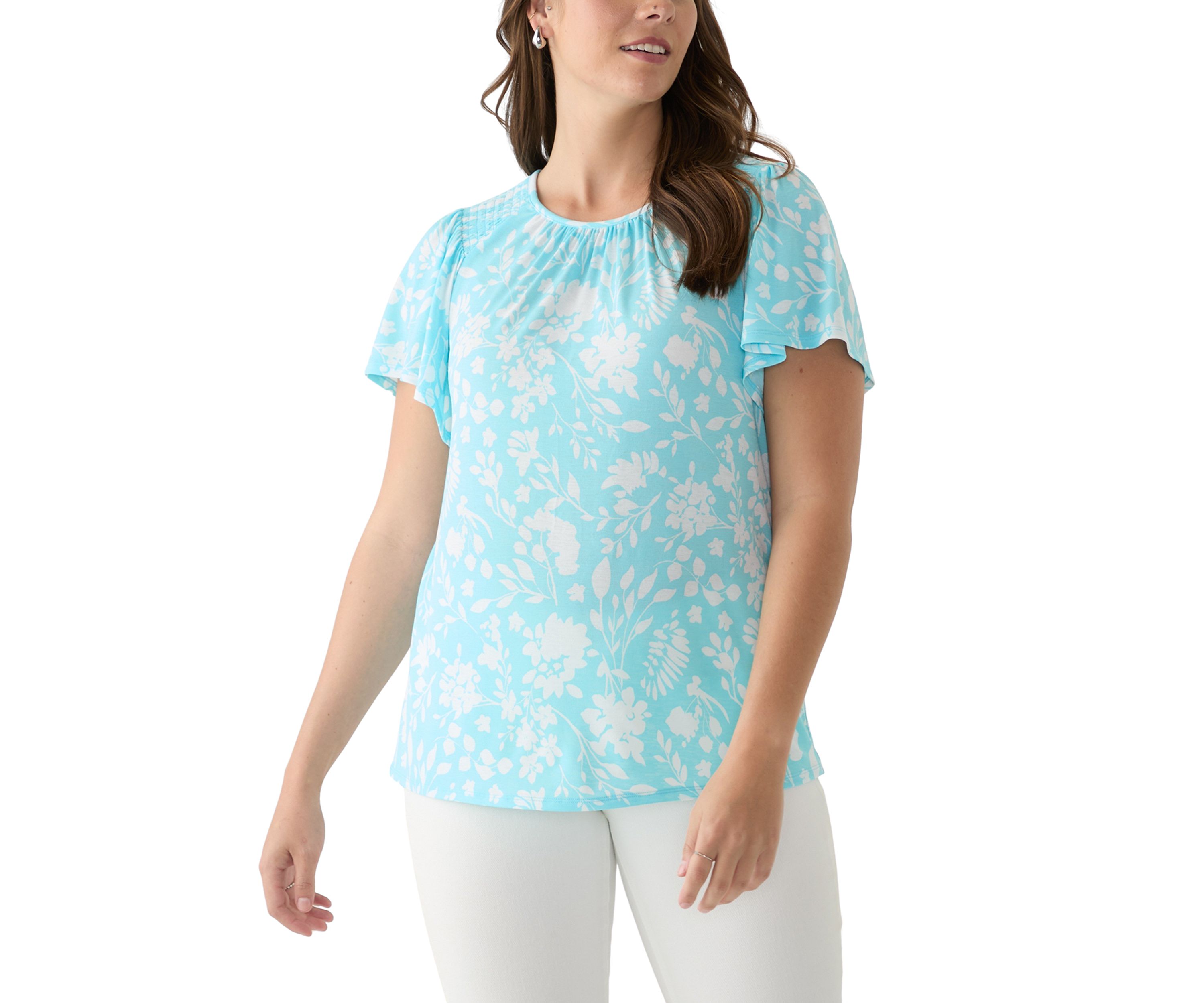 Womens Printed Smocked Detail Top
