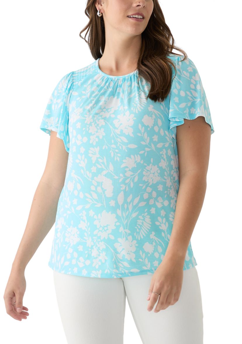 Womens Printed Smocked Detail Top