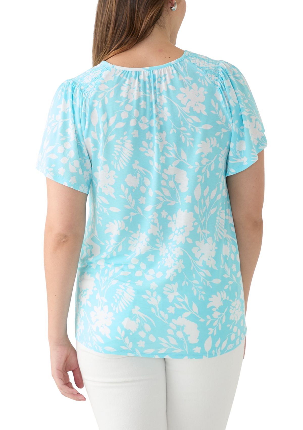 Womens Printed Smocked Detail Top