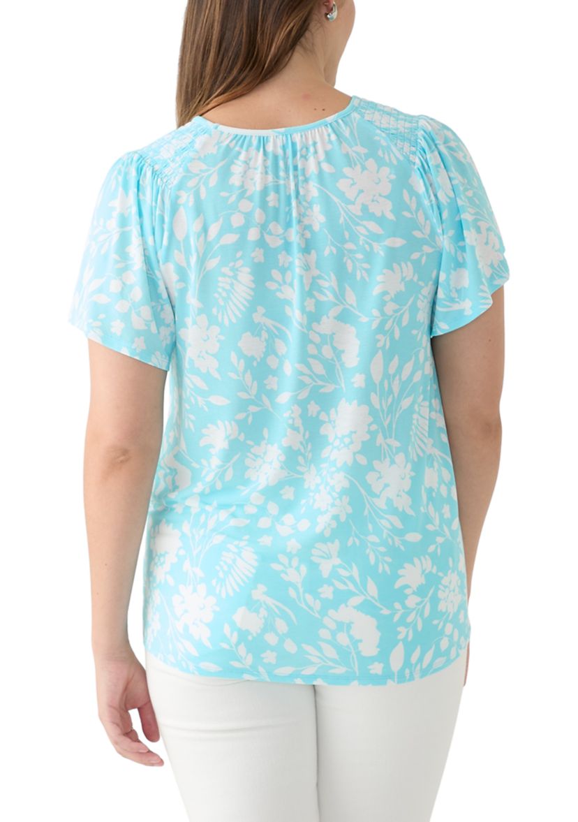 Womens Printed Smocked Detail Top