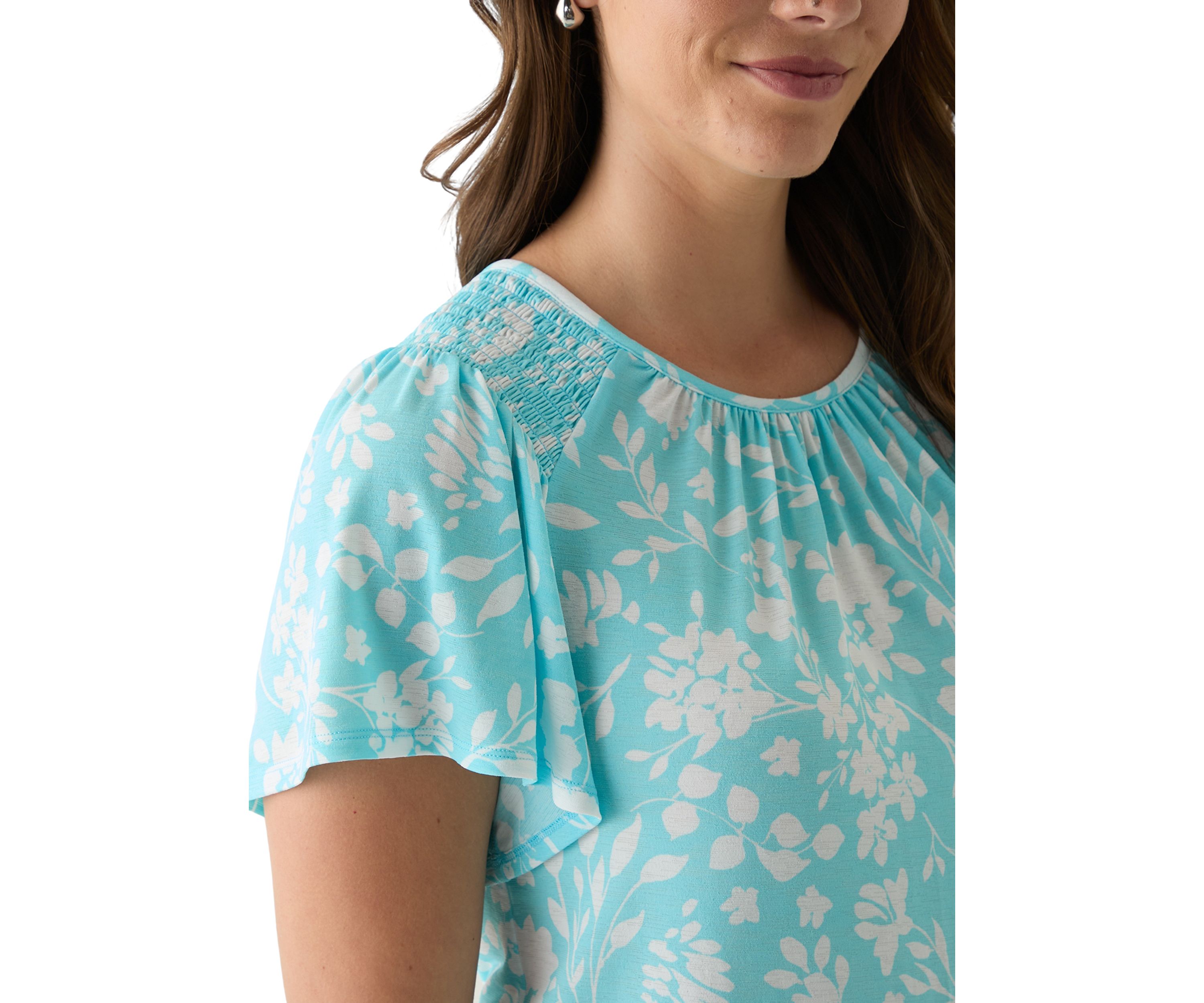 Womens Printed Smocked Detail Top