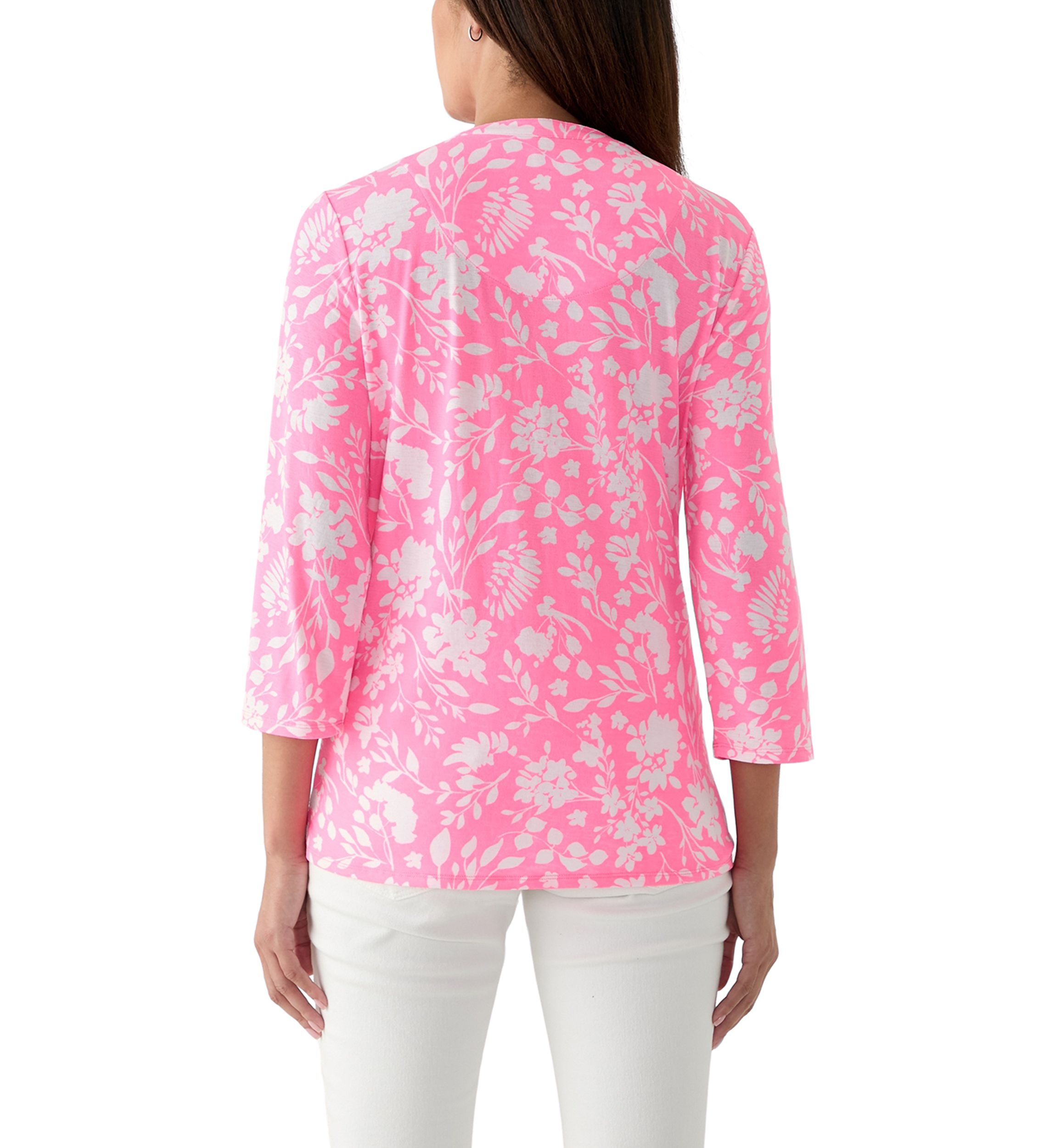 Womens 3/4 Sleeve Printed Knit Henley Top