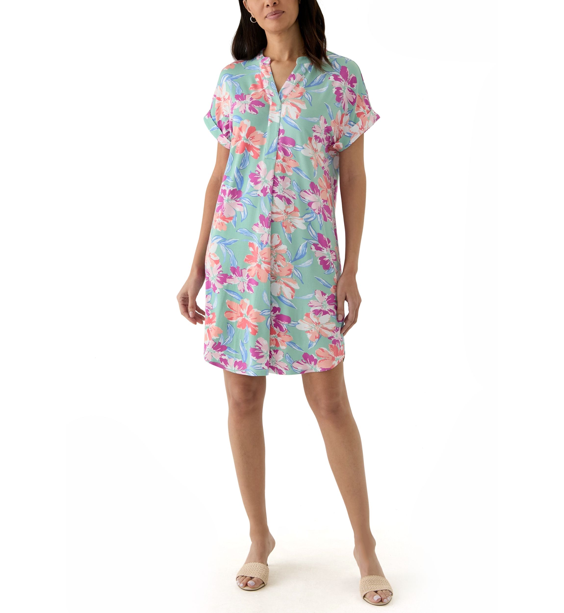 Womens Split Neck Printed Popover Dress