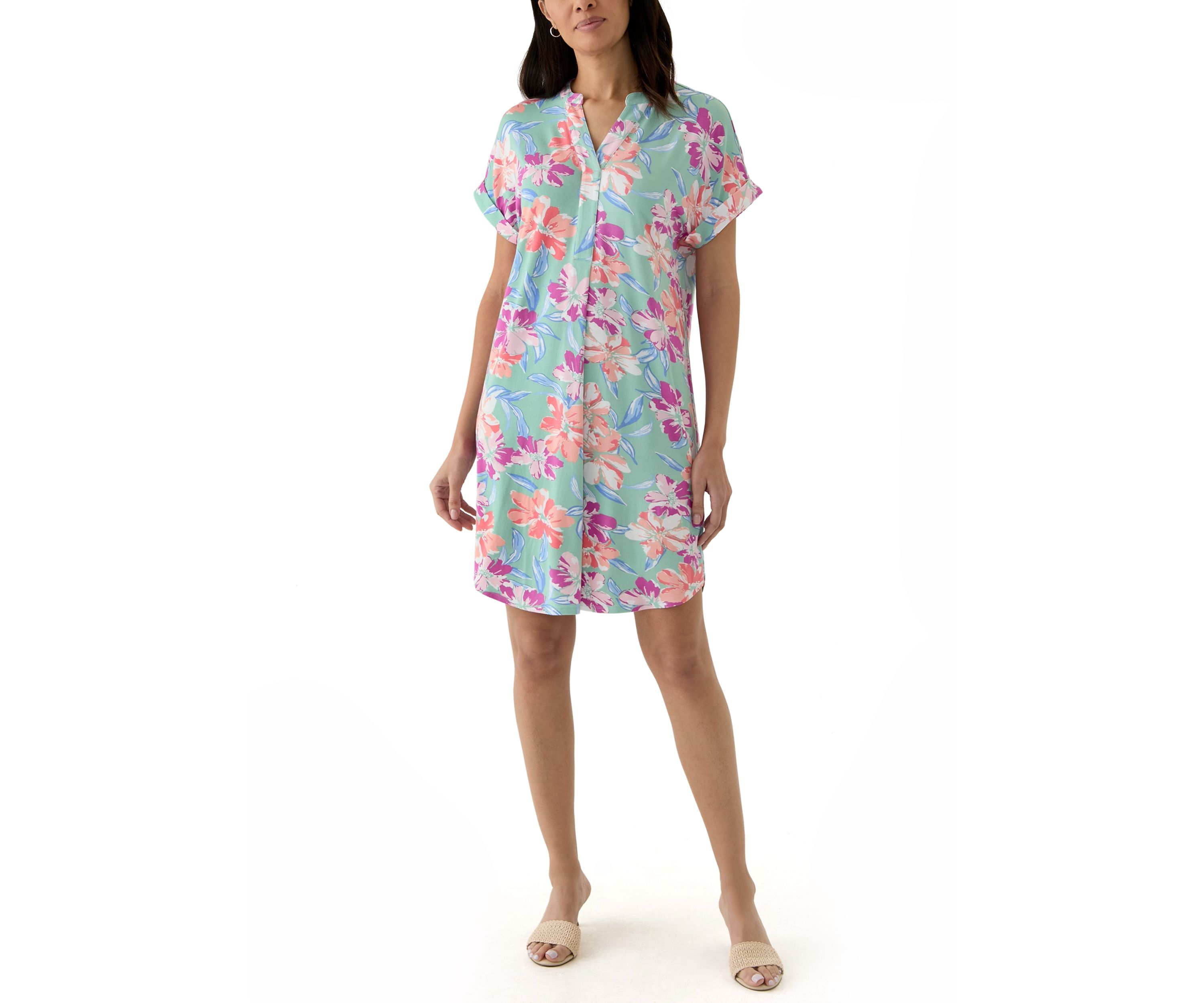 Womens Split Neck Printed Popover Dress